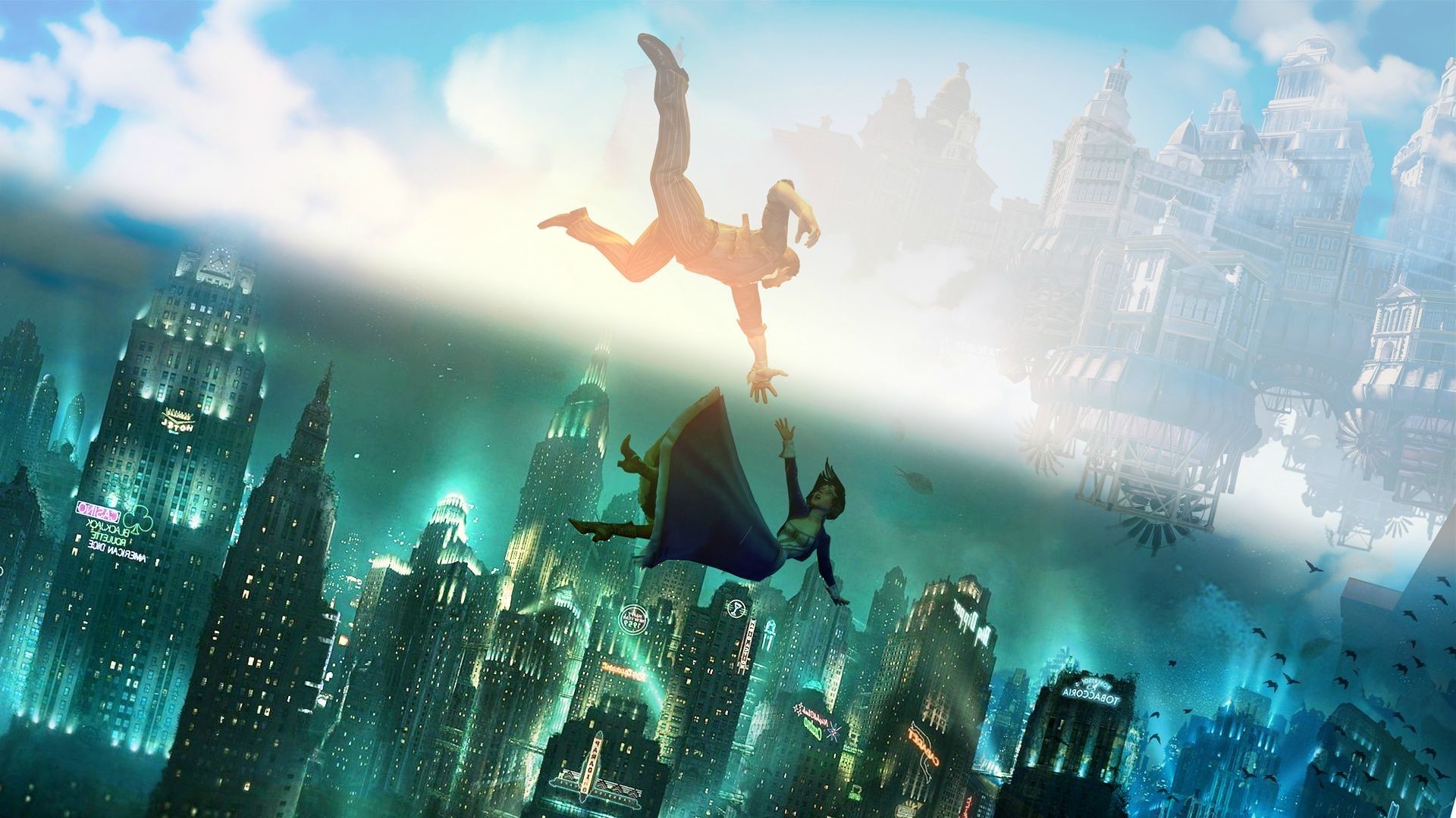 BioShock Infinite, Columbia, Rapture, Caduta, Elizabeth, Full HD, sfondo Windows 11