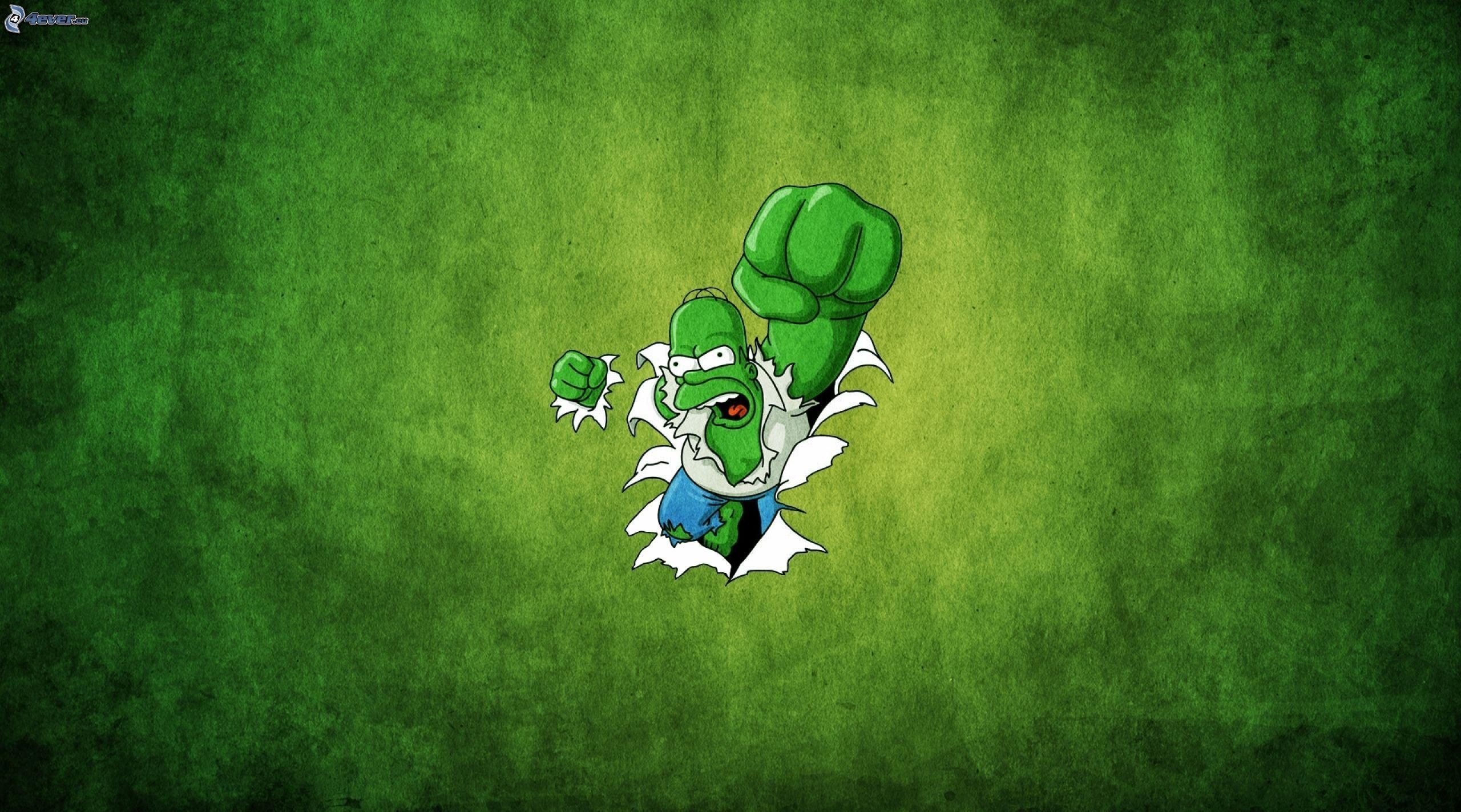 Homer Simpson, Hulk, I Simpson, Parodia, Sfondo verde, 2K, wallpaper desktop