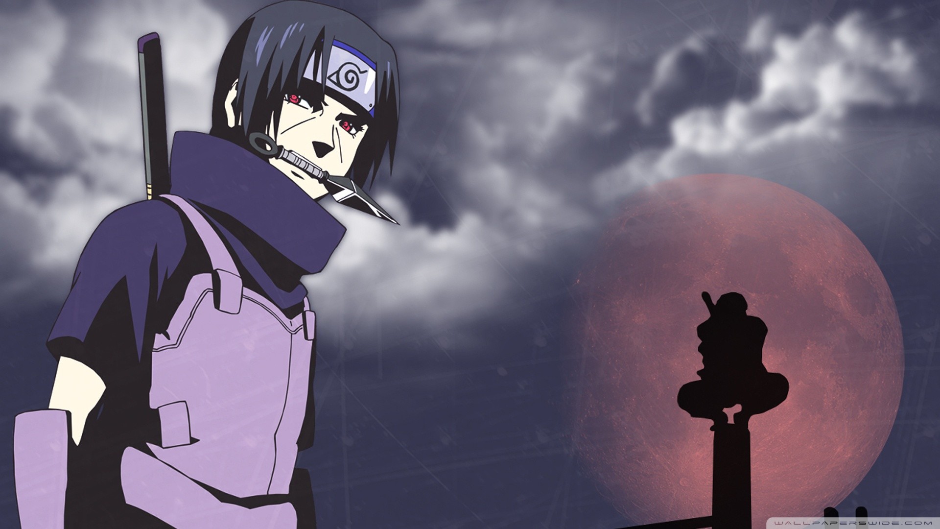 Itachi Uchiha, Naruto, ANBU, Luna rossa, Full HD, sfondo Windows 11
