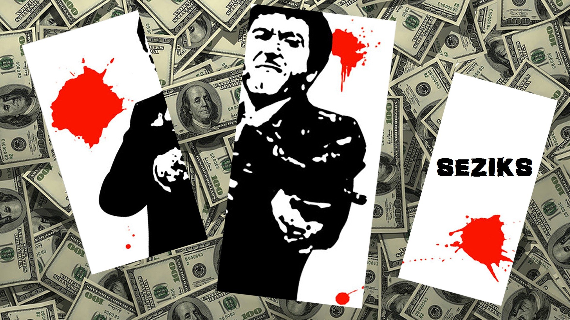 Tony Montana, Scarface, Dollari, Pop art, Macchie rosse, Full HD, sfondo desktop