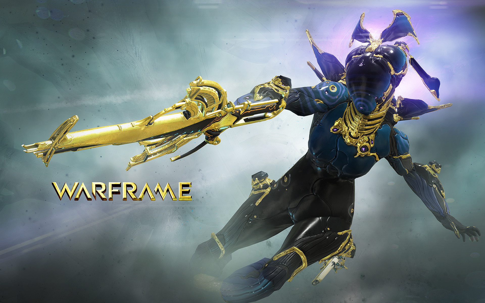 Warframe, Logo Warframe, Lancia, Oro, 16:10 Full HD, sfondo widescreen