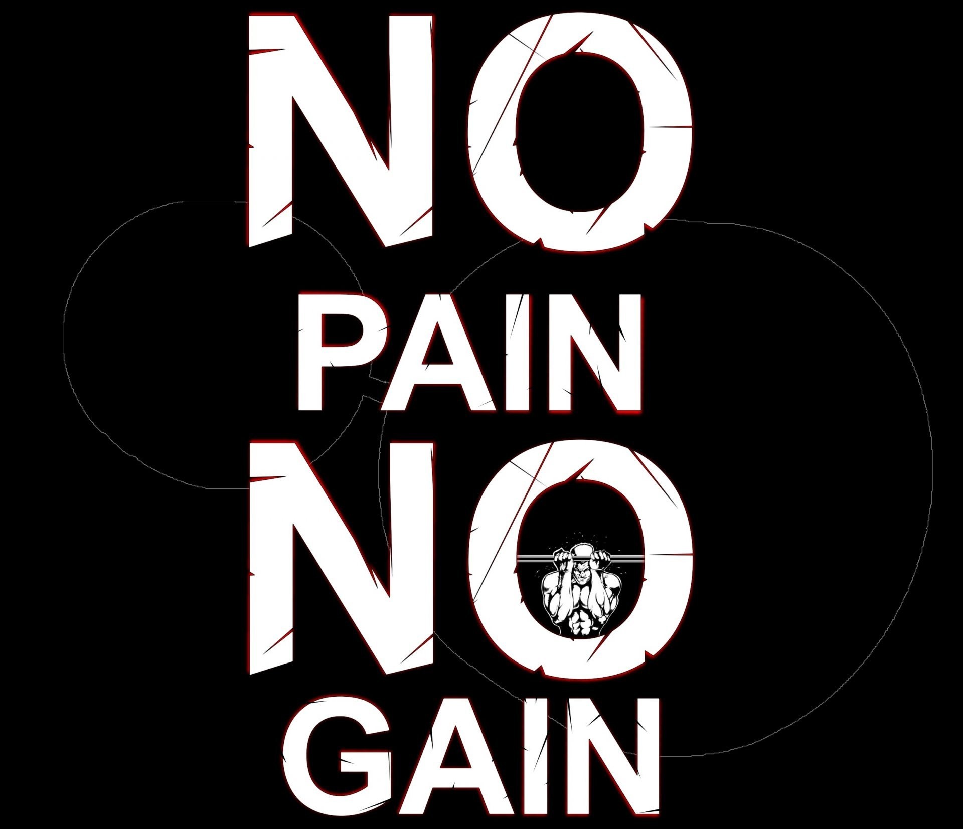 No Pain No Gain, Tipografia, Sfondo nero, Frase motivazionale, Full HD, wallpaper per PC