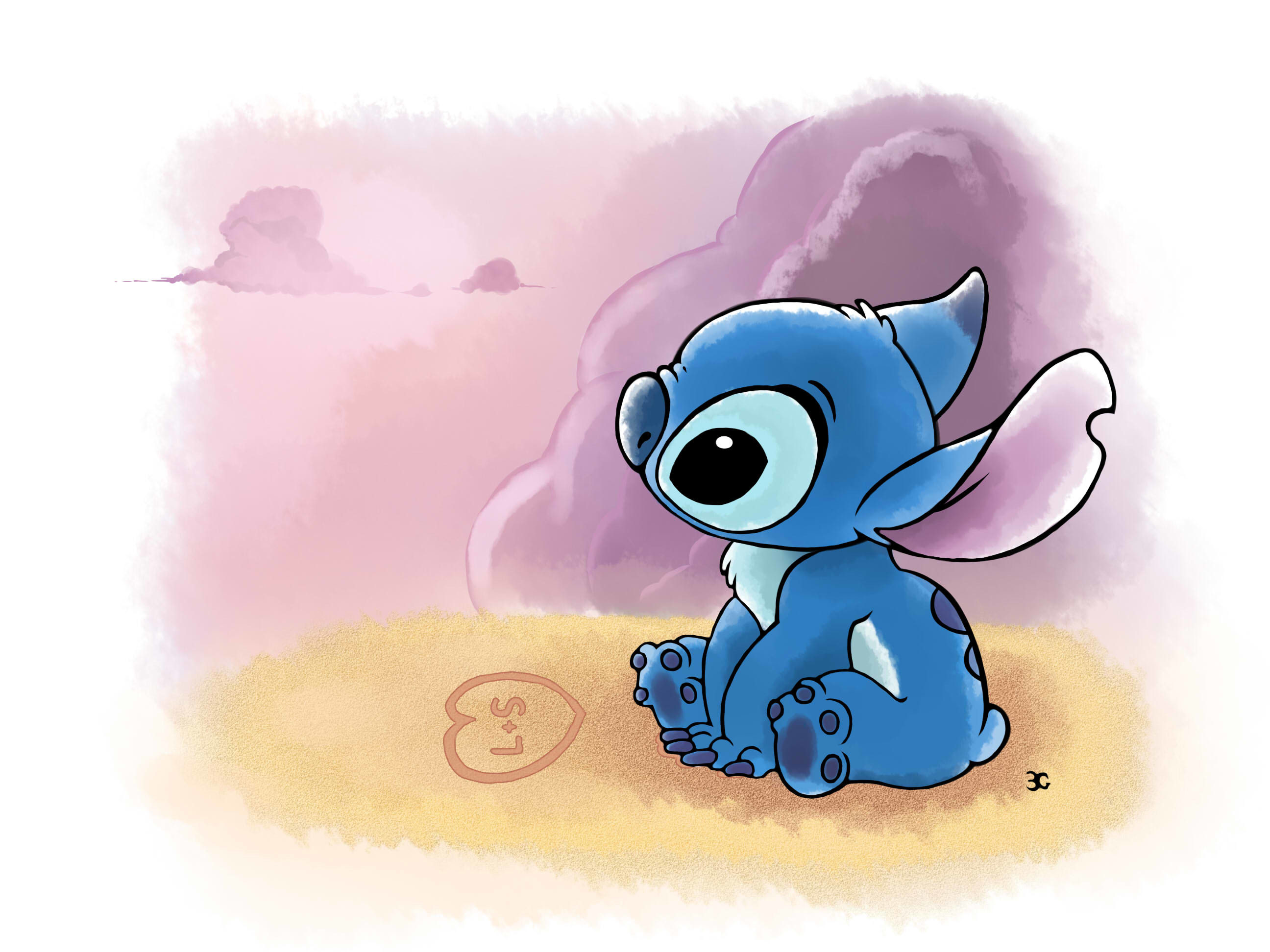 Stitch, Sabbia, Cuore, Fan art, 2K, schermata di blocco iPad