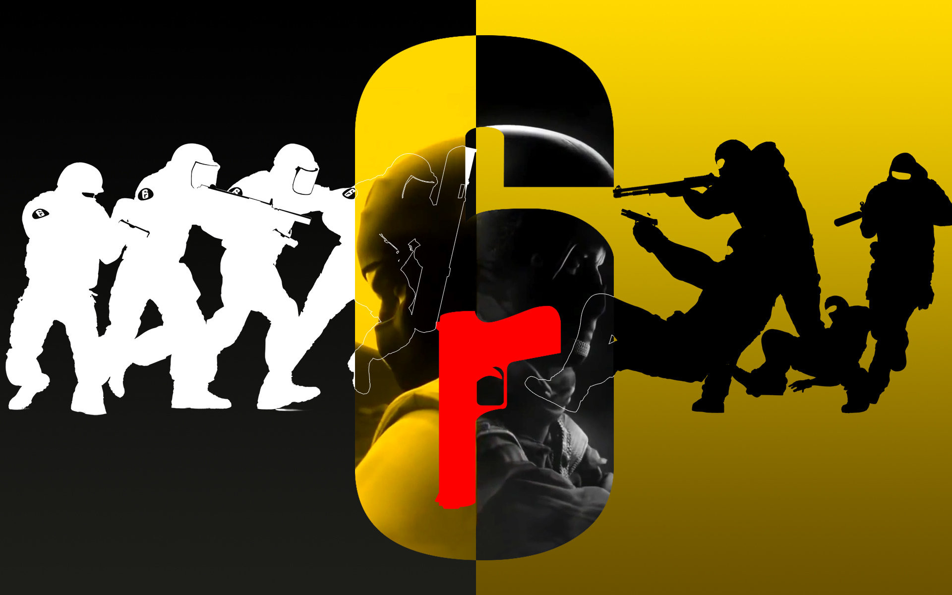 Tom Clancy's Rainbow Six Siege, Logo, Silhouette, Giallo e nero, sfondo 1920x1200 per PC