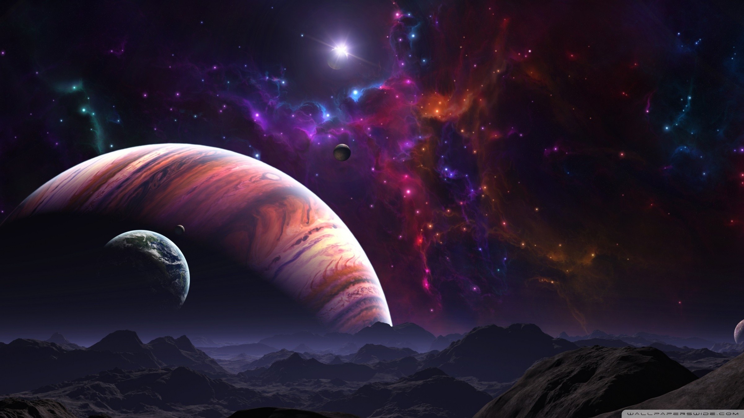 Pianeti, Nebulosa, Paesaggio alieno, Spazio, Full HD, sfondo Windows 11