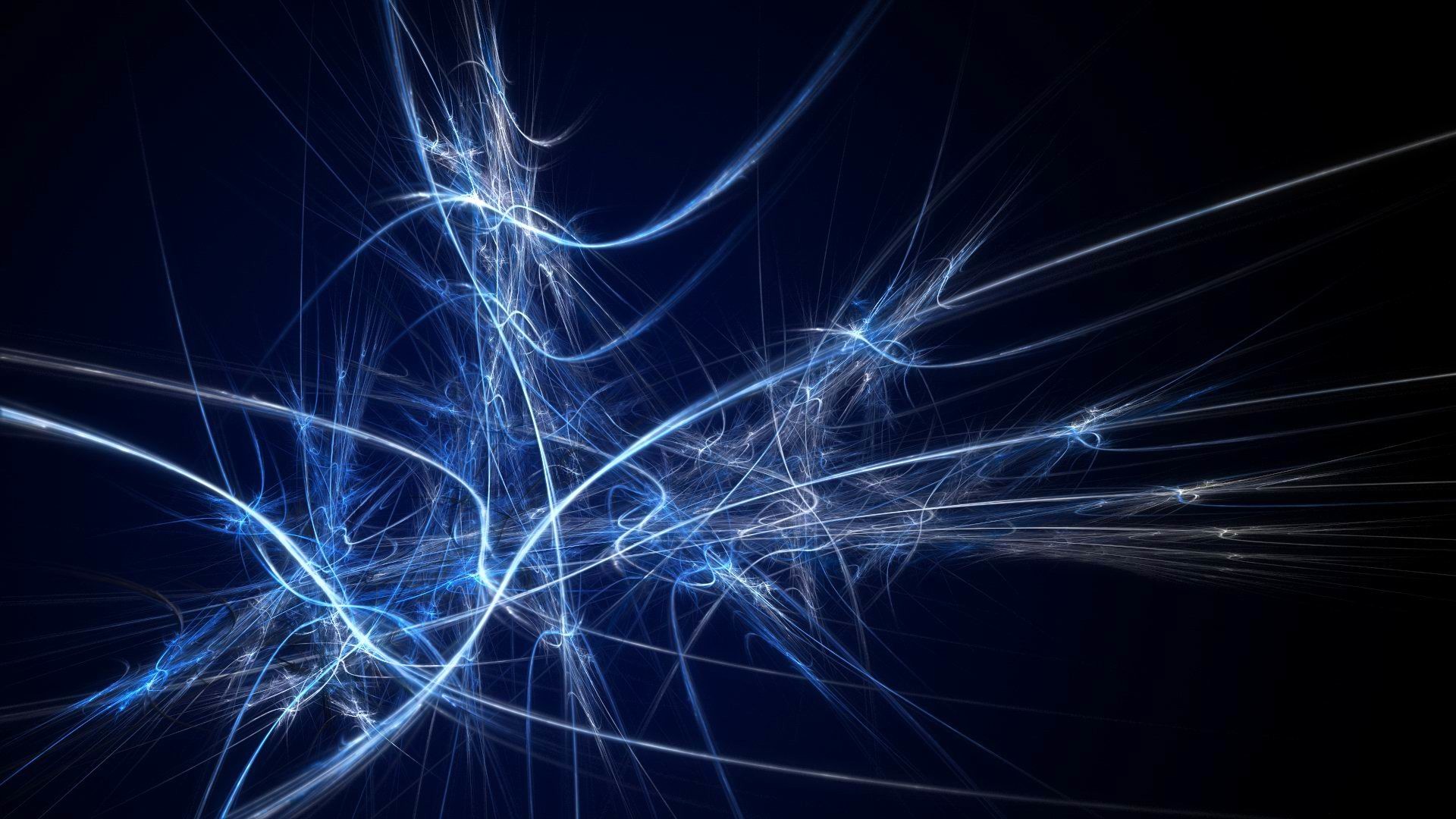 Astratto, Linee luminose, Blu, Sfondo nero, wallpaper PC