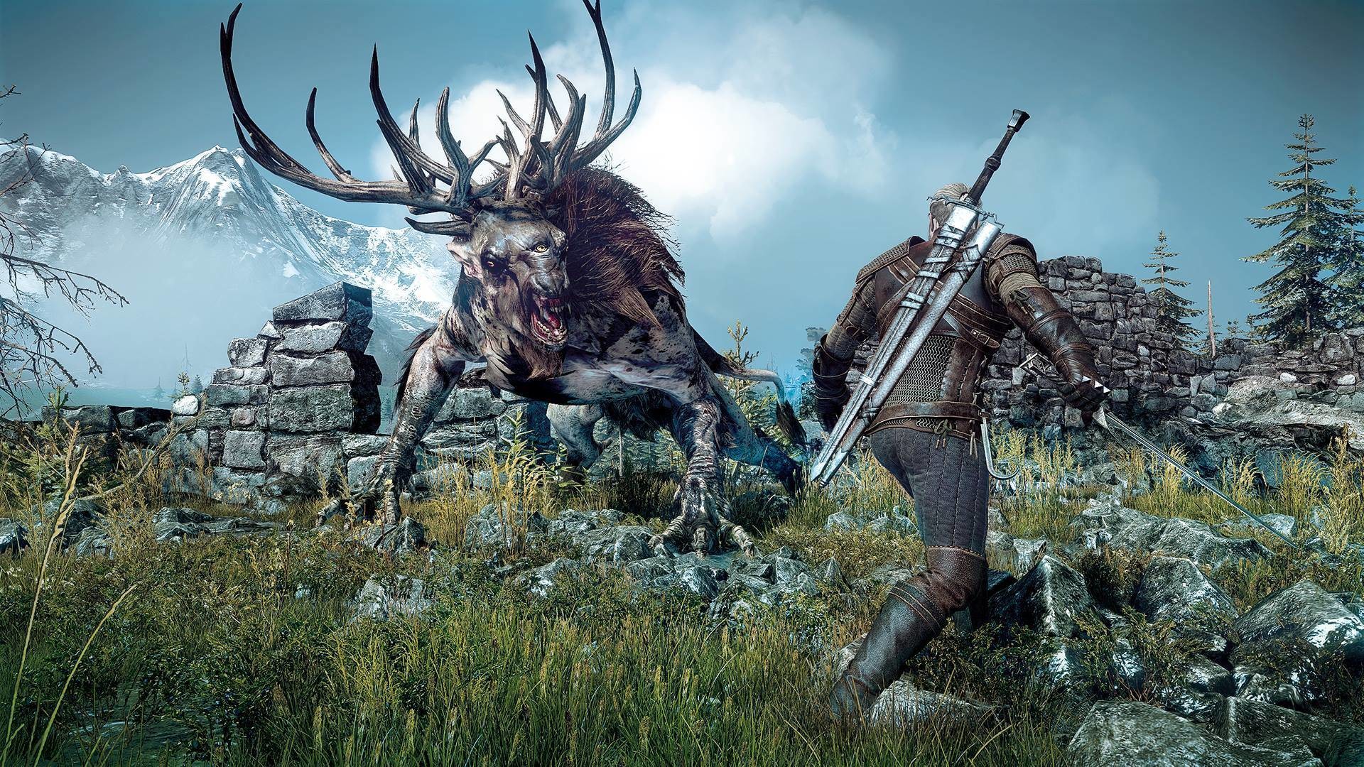 Geralt di Rivia, Fiend, The Witcher 3: Wild Hunt, Combattimento, sfondo desktop 1080p