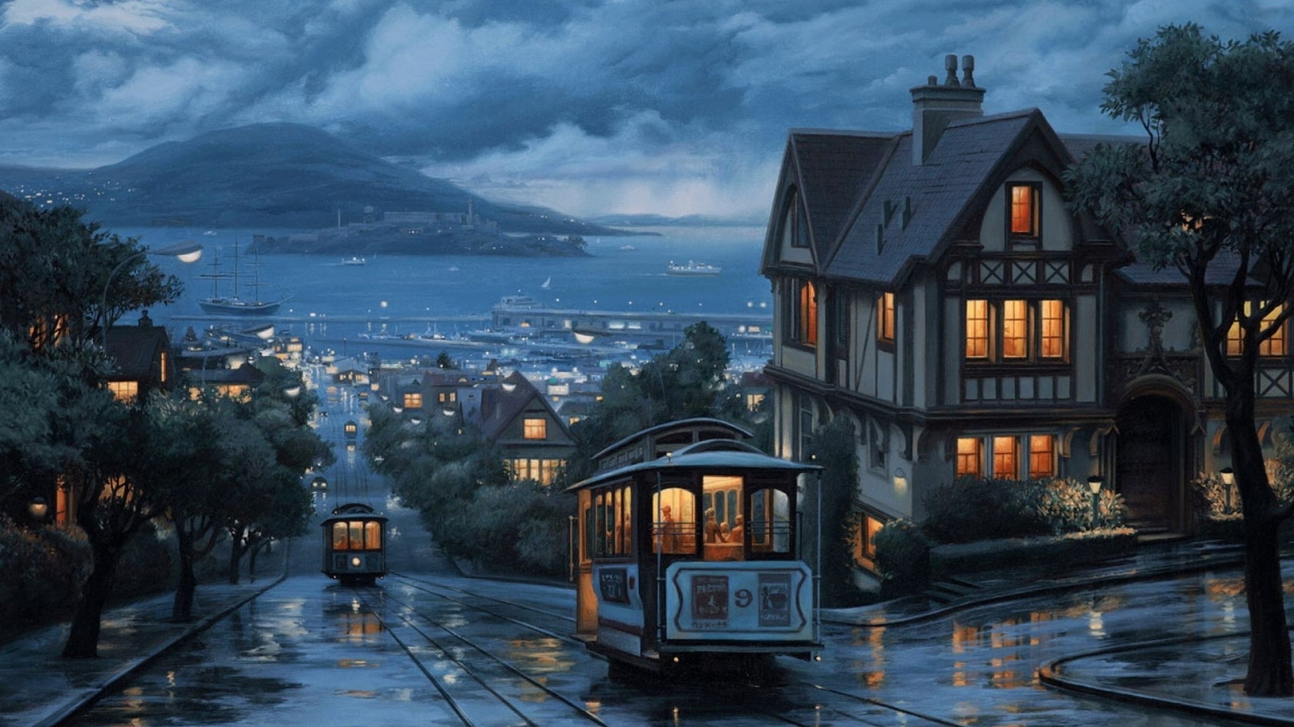 San Francisco, Tram, Case vittoriane, Pittura, 2K, sfondo per PC