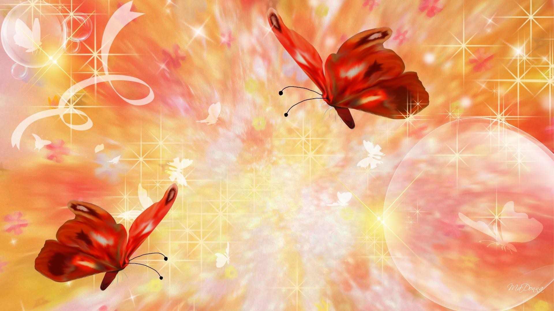 Farfalle rosse, Astratto, Arancione, Arte digitale, Full HD, sfondo per portatile