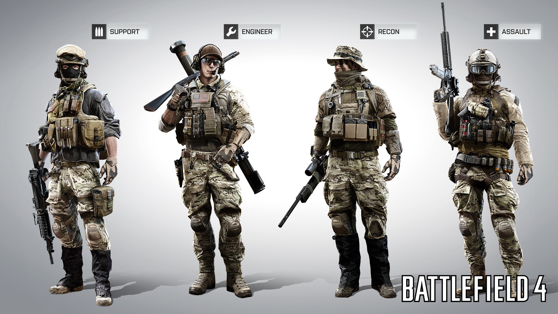 Battlefield 4, Classi, Supporto, Geniere, Ricognitore, Assalto, 1920x1080, wallpaper desktop