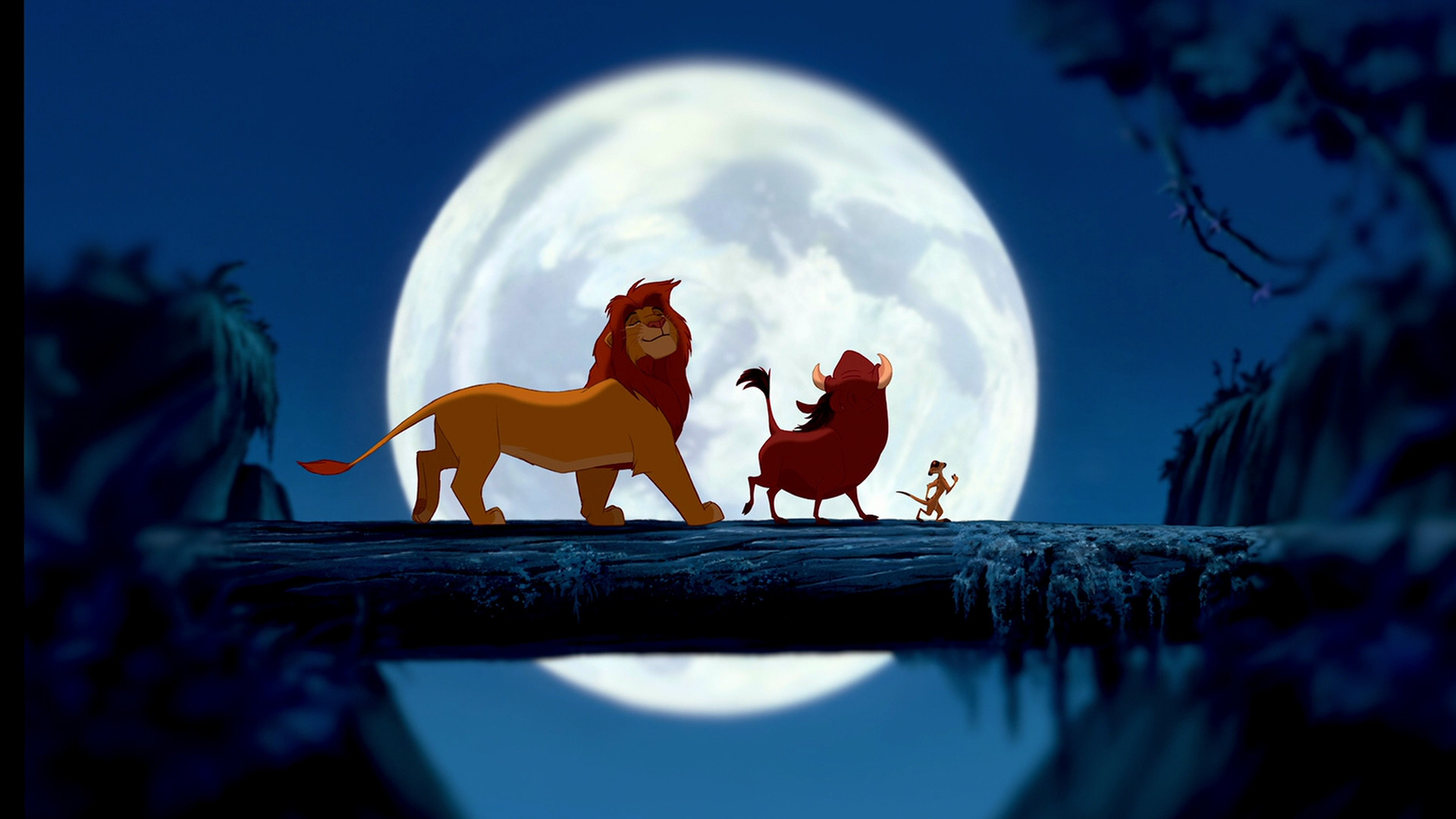 Il re leone, Simba, Timon, Pumbaa, Luna piena, Full HD, sfondo Windows 11