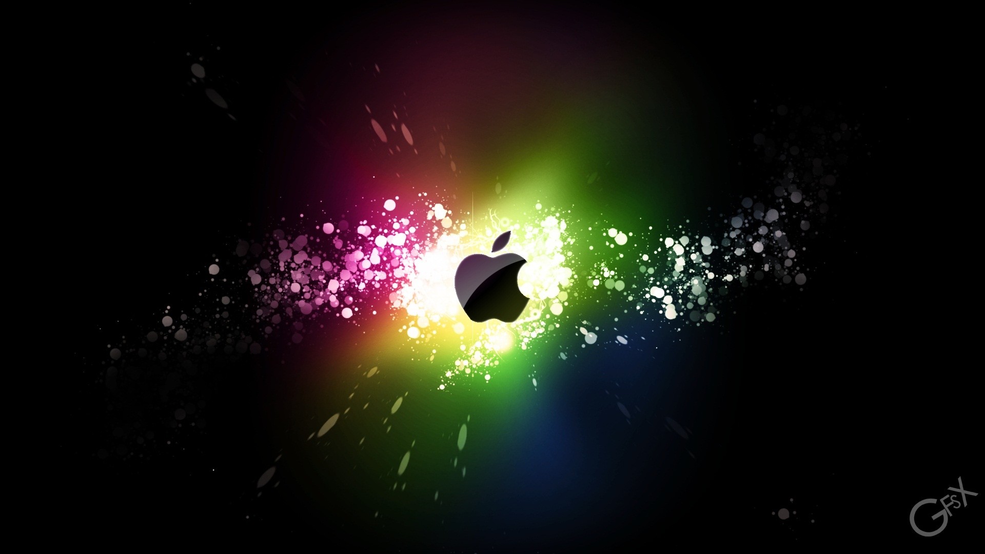 Logo Apple, Colori, Sfondo nero, Full HD, wallpaper iMac