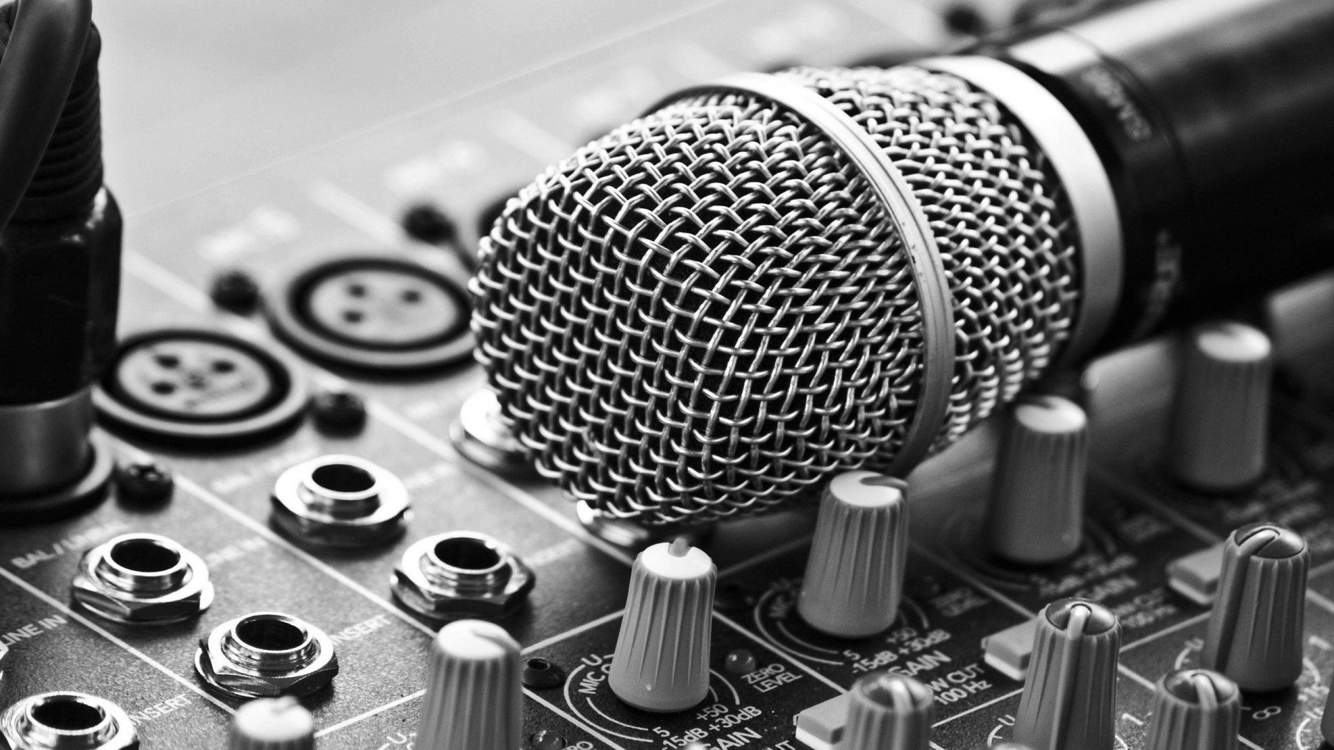 Microfono, Mixer, Bianco e nero, 16:9 Full HD, sfondo widescreen