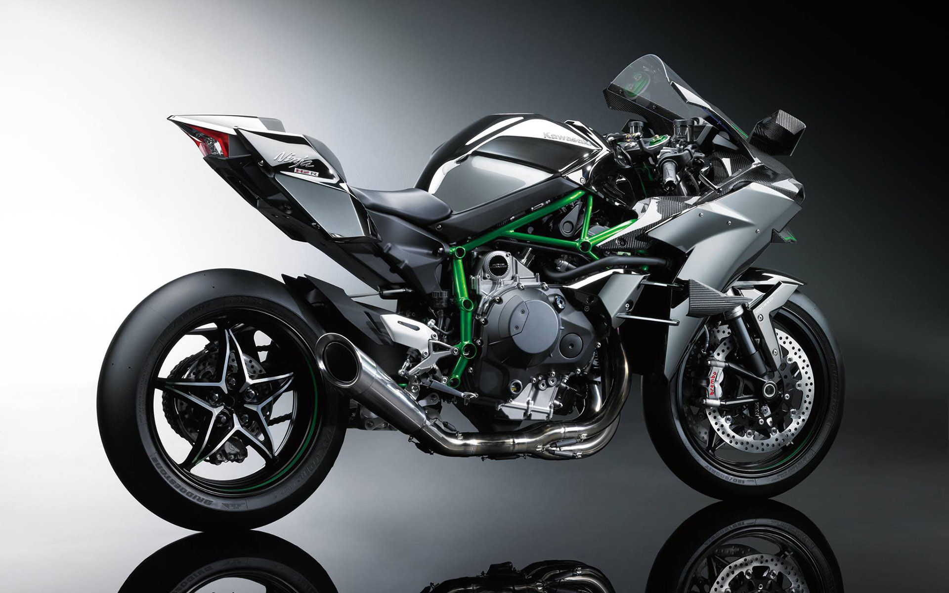 Kawasaki Ninja H2, Moto sportiva, Sfondo grigio, Full HD, wallpaper per PC