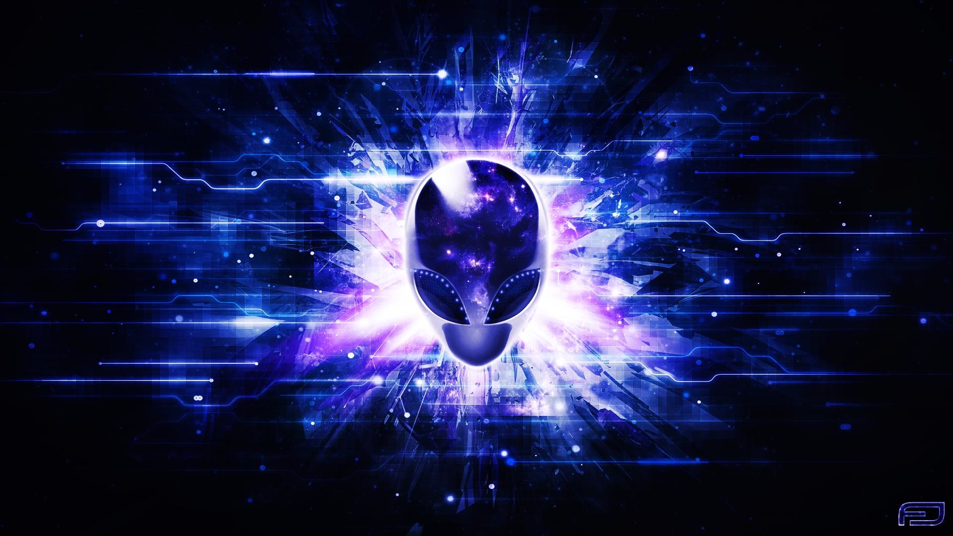 Alienware, Logo alieno, Esplosione di luce, Viola, Full HD, sfondo per PC