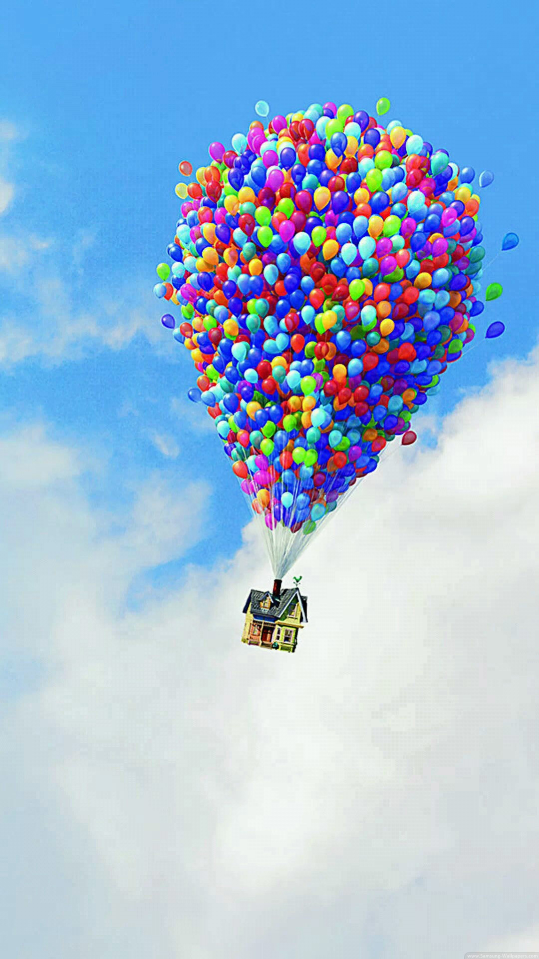 Up, Pixar, Casa con palloncini, Palloncini, Cielo, Full HD, sfondo per iPhone e Android