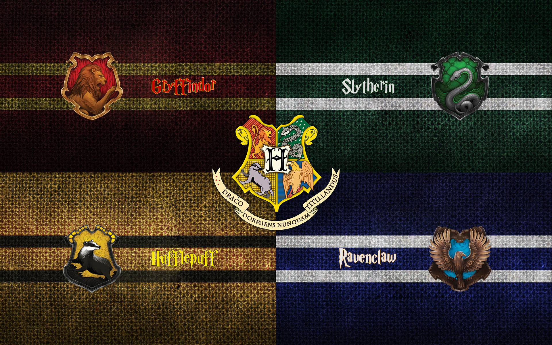 Stemma di Hogwarts, Serpeverde, Grifondoro, Tassorosso, Corvonero, Harry Potter, sfondo desktop