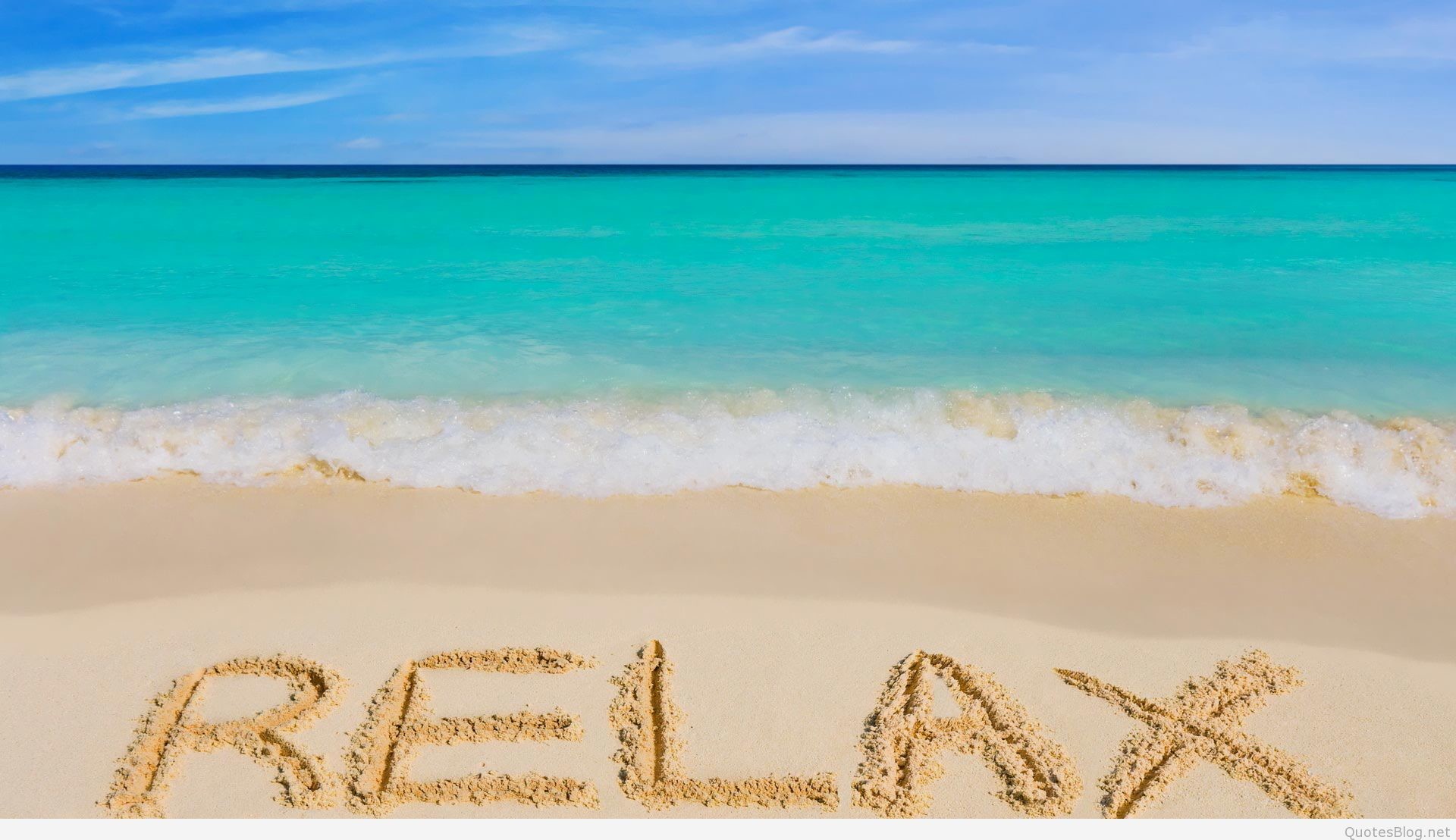 Relax, Scritta sulla sabbia, Spiaggia, Mare turchese, Full HD, sfondo desktop