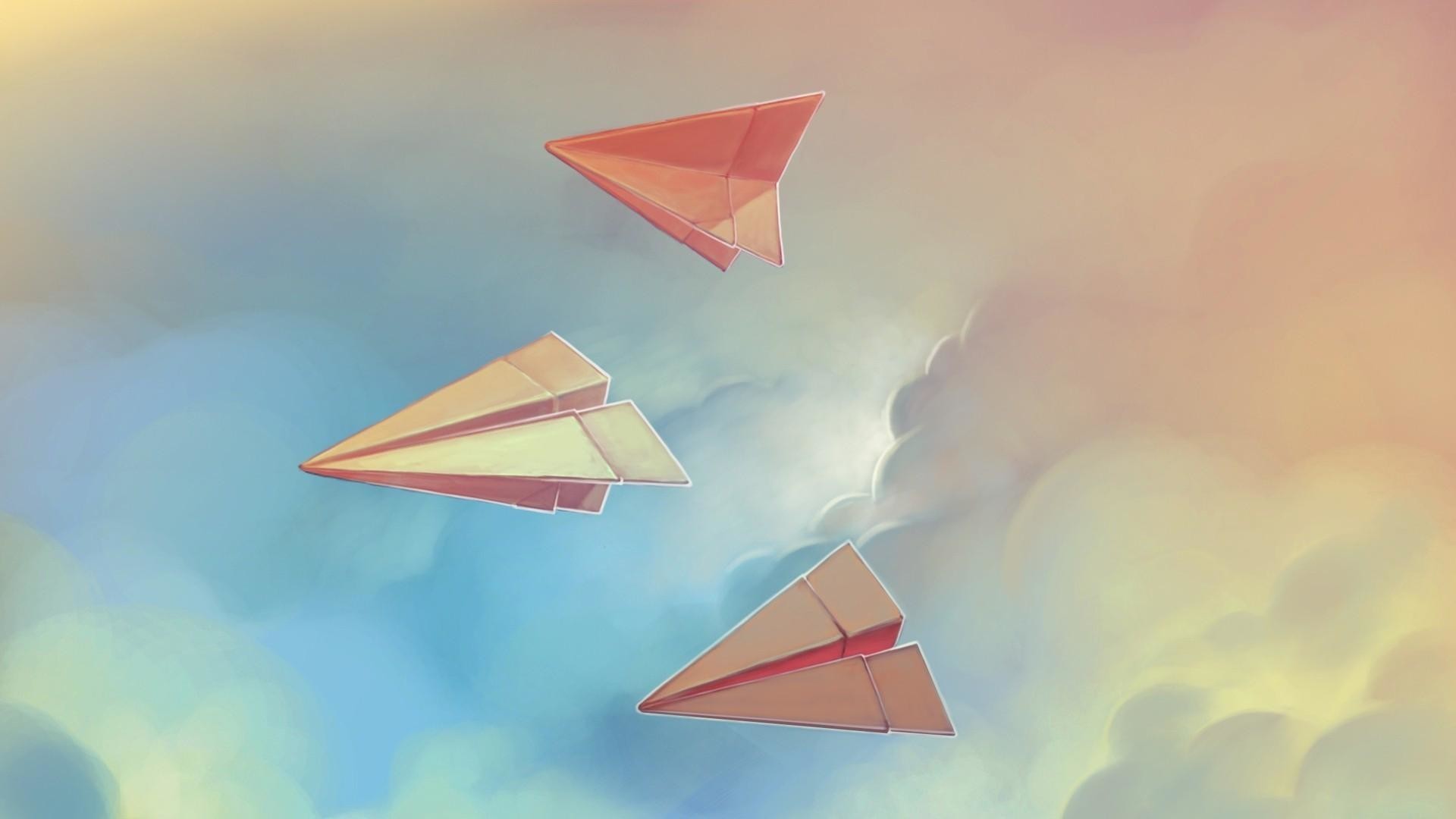 Aeroplanini di carta, Nuvole, Illustrazione, Full HD, sfondo per portatile