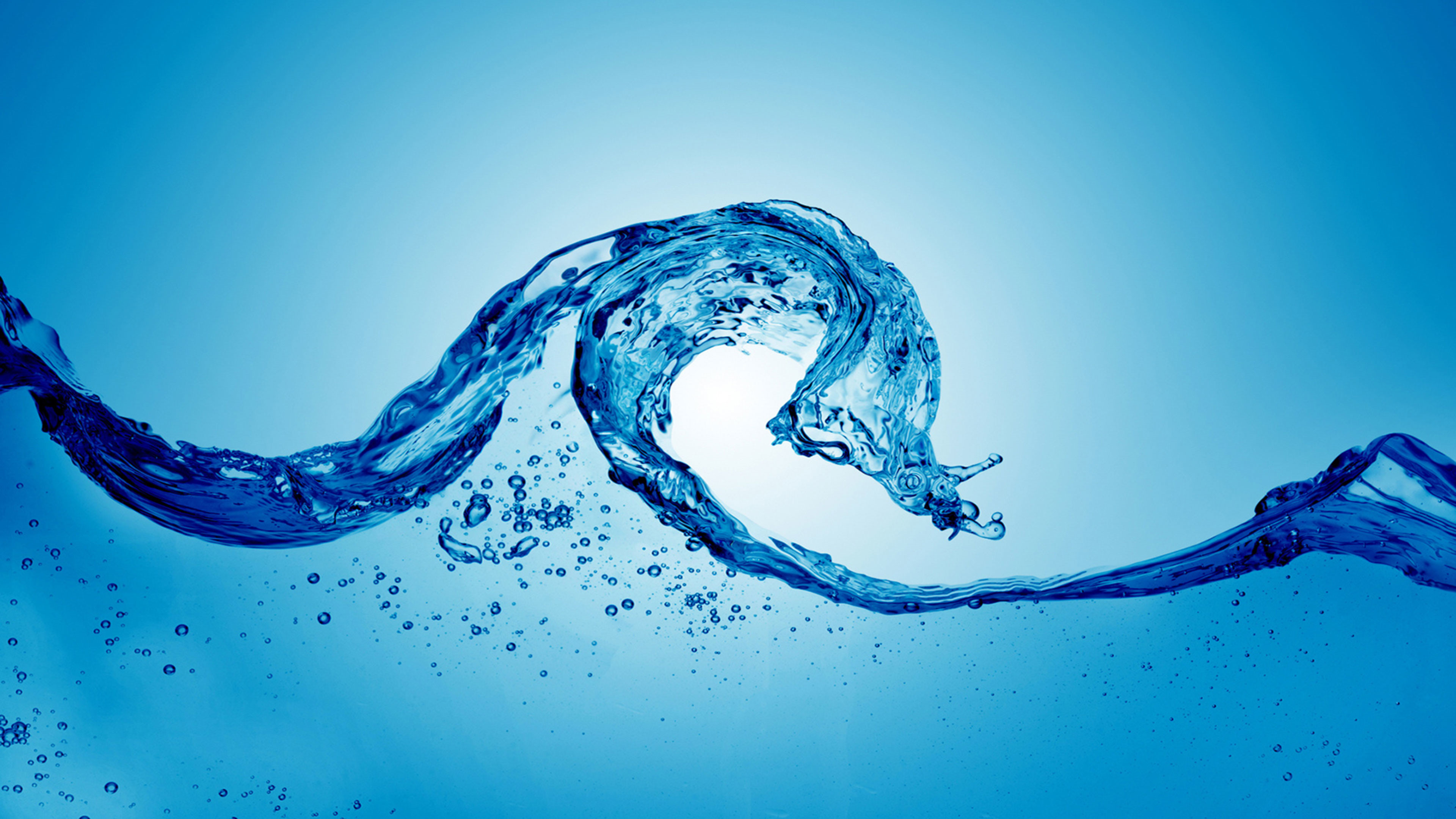 Onda d'acqua, Spruzzi, Bolle, Blu, Astratto, 16:9 4K, sfondo widescreen