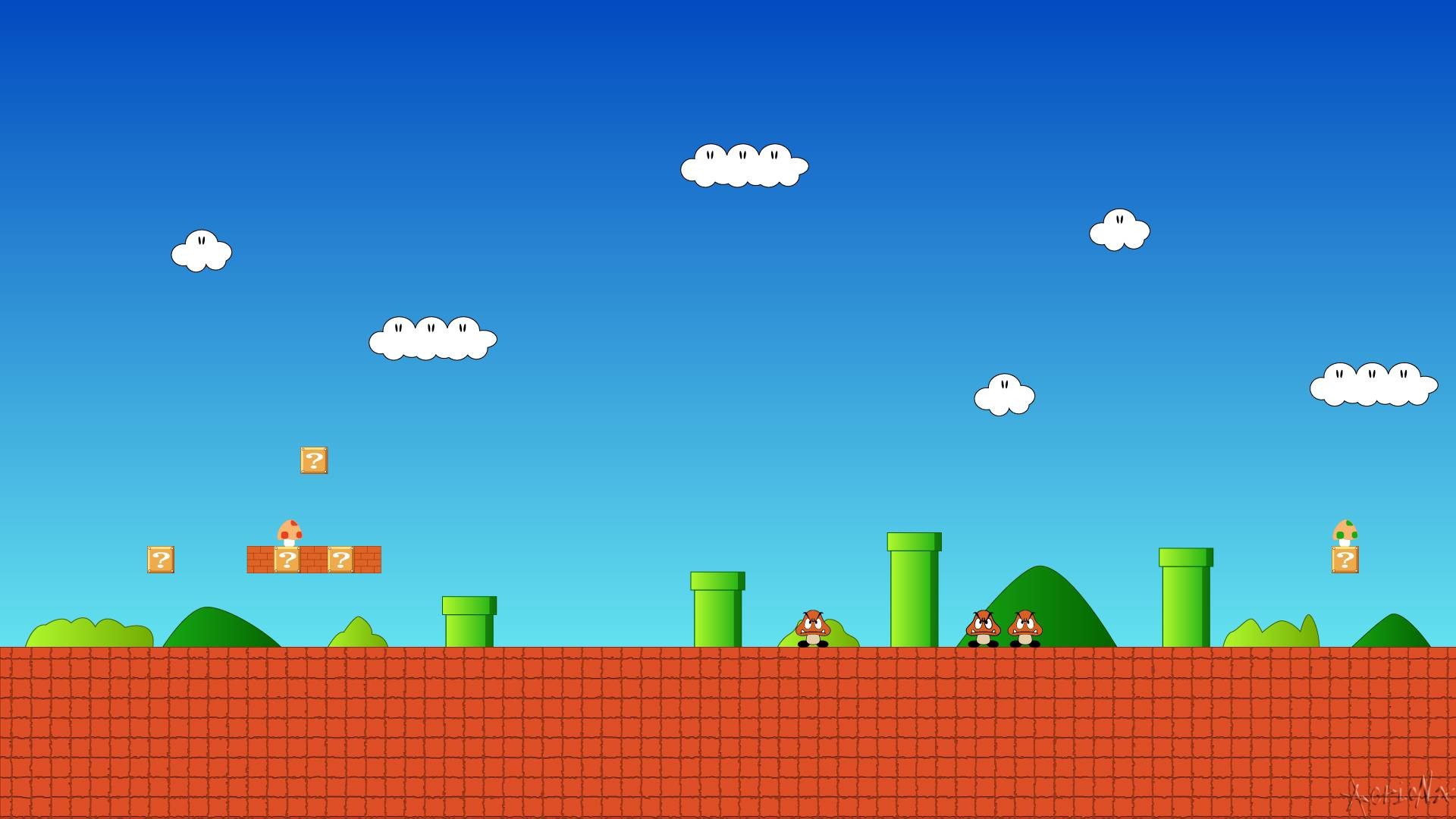 Super Mario Bros., Mario, Tubi verdi, Colline, Nuvole, 1920x1080, immagine di sfondo