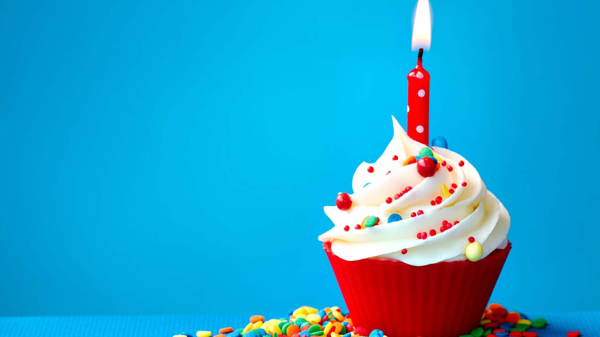 Cupcake, Candelina, Sfondo azzurro, Codette, 16:9 Full HD, wallpaper widescreen