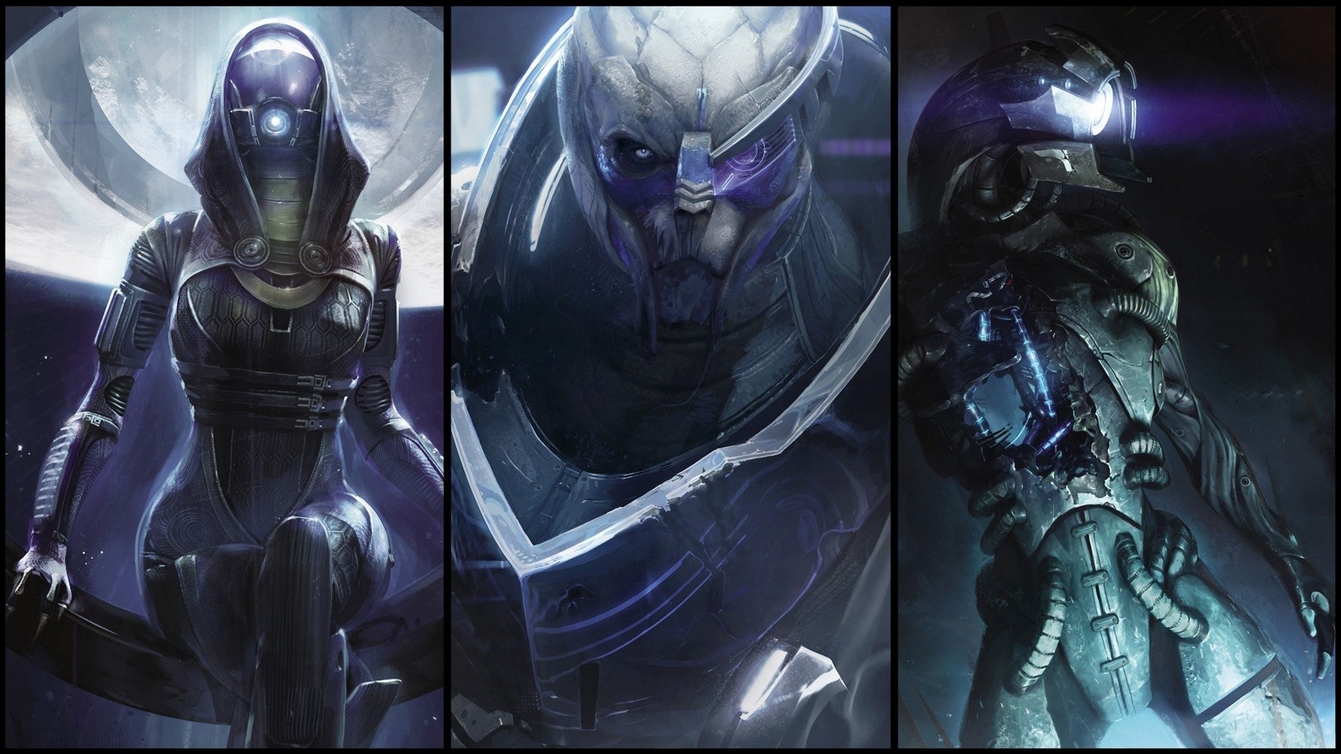 Tali'Zorah, Garrus Vakarian, Legion, Mass Effect, Trittico, Full HD 1080p, sfondo desktop