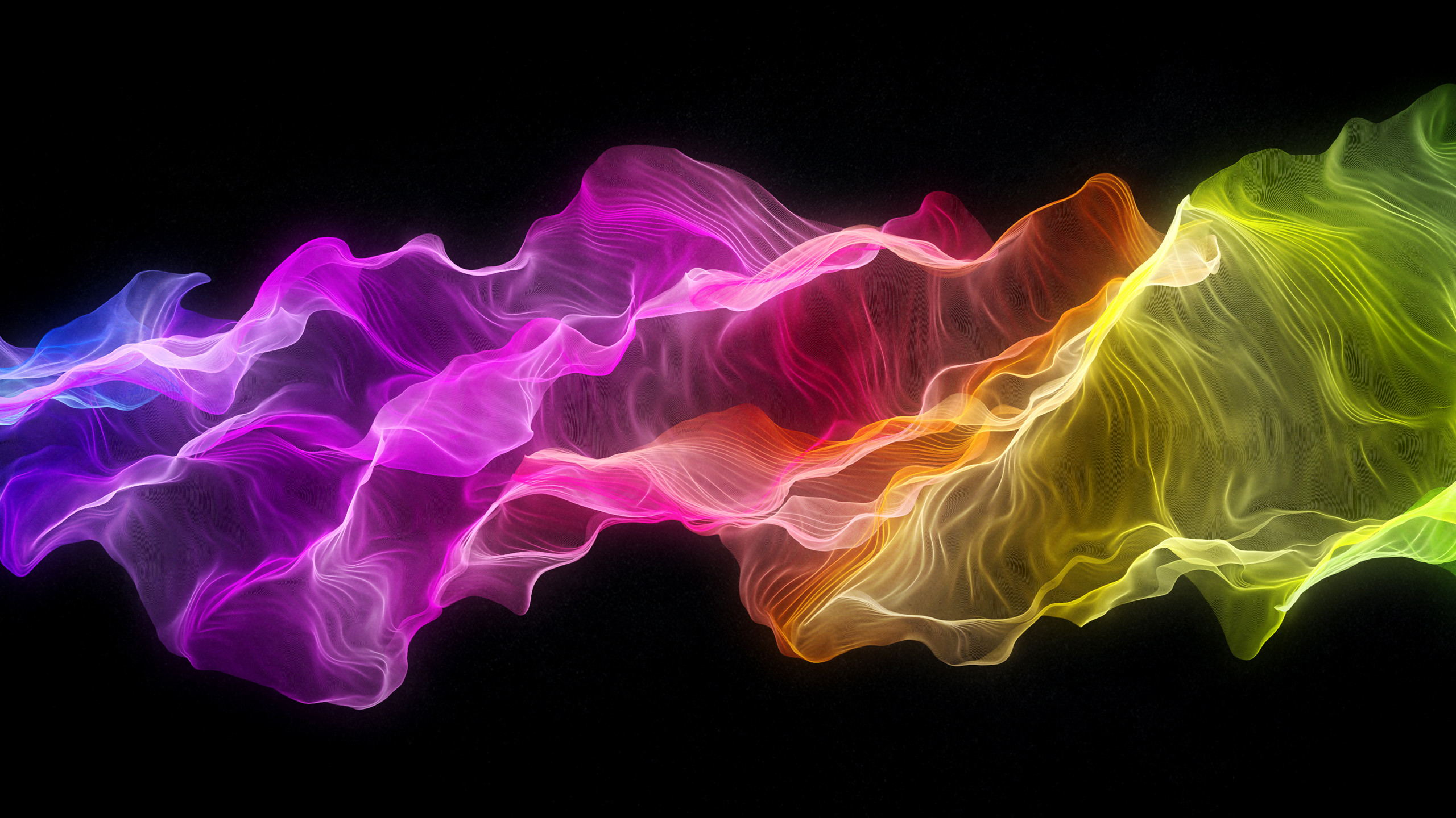 Onda di fumo, Colori, Arte astratta, Sfondo nero, 2K, wallpaper per portatile