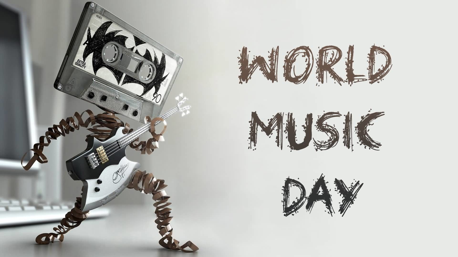 World Music Day, Festa della musica, Musicassetta, Chitarra, Full HD, sfondo per PC e portatile