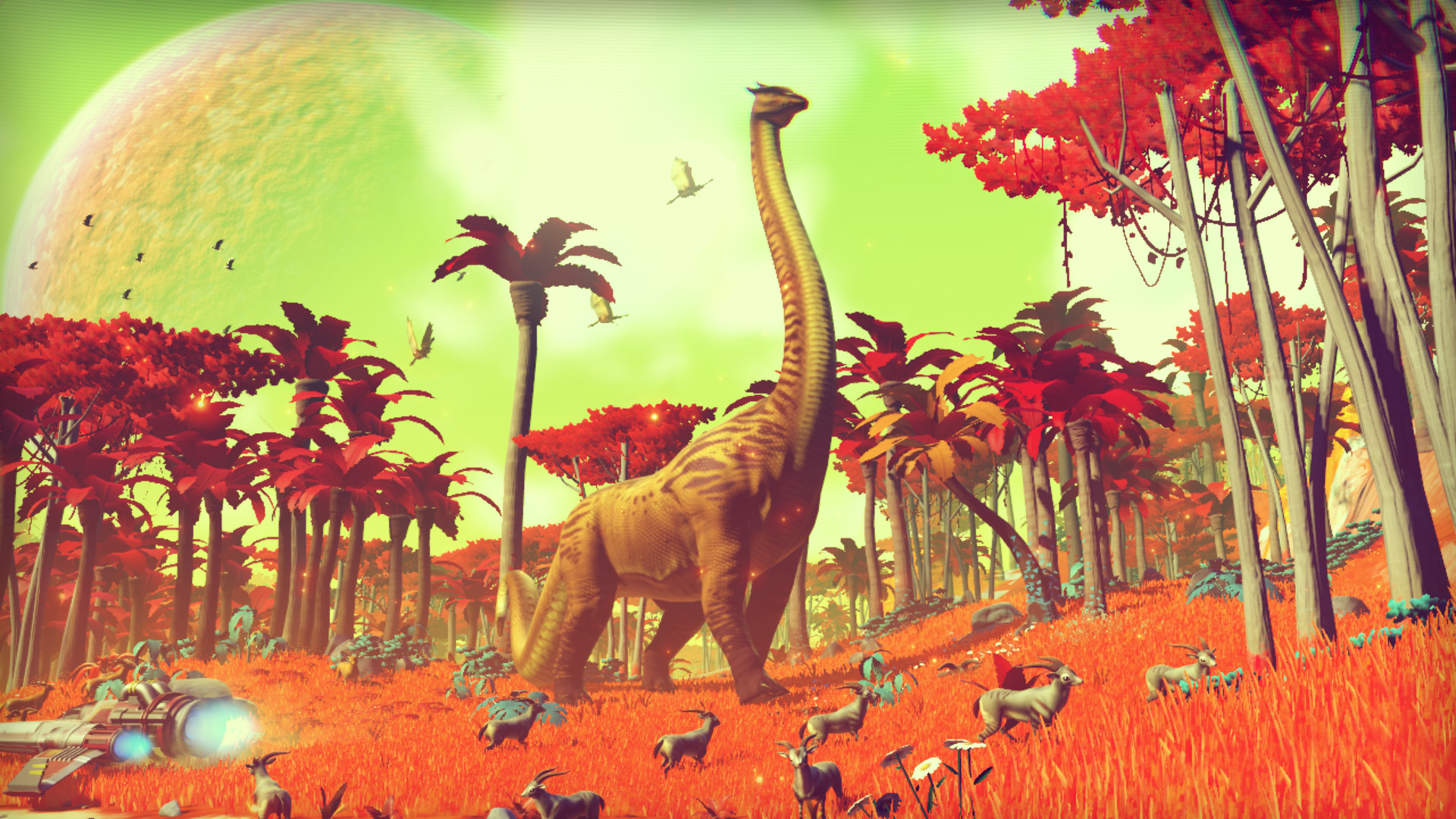 No Man's Sky, Dinosauri alieni, Foresta rossa, Full HD, sfondo per PC