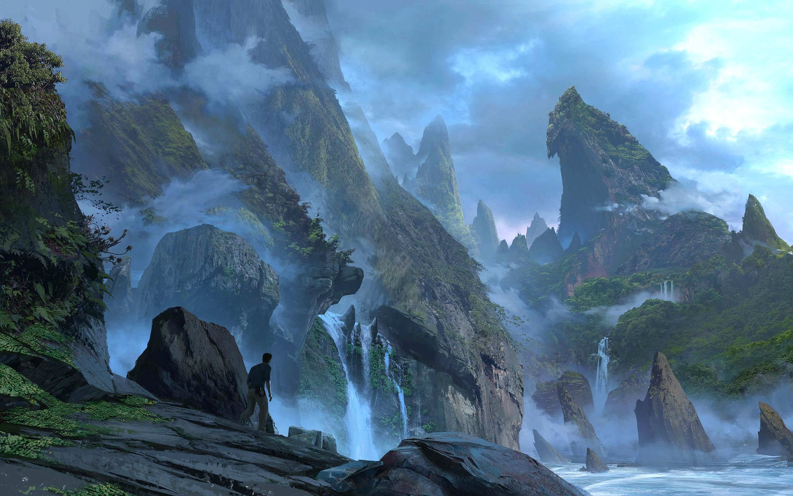 Uncharted 4, Isola, Cascate, Concept art, 2560x1600, sfondo per PC