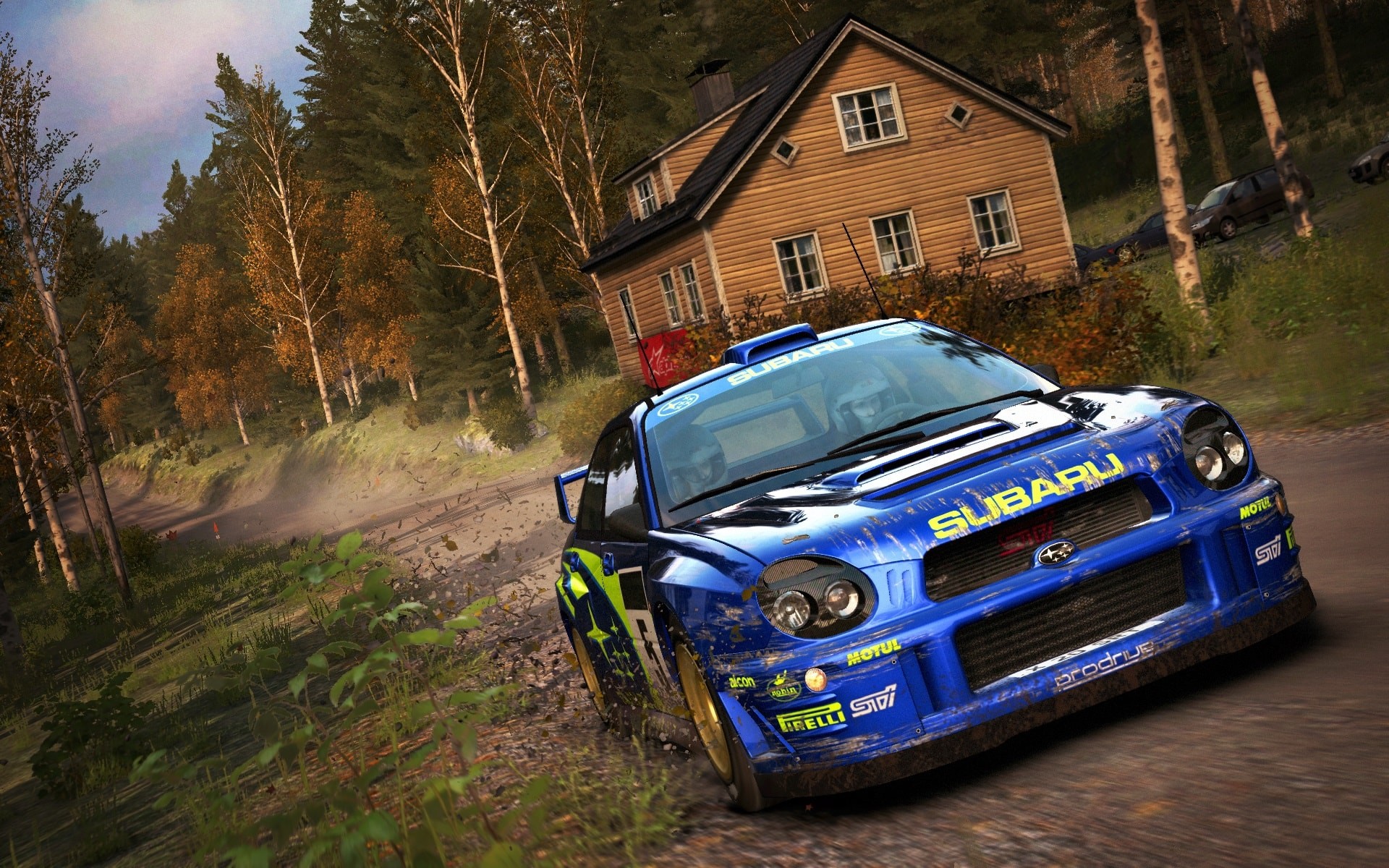 Subaru Impreza WRC, Foresta, Casa di legno, Rally, 16:10 Full HD, sfondo widescreen