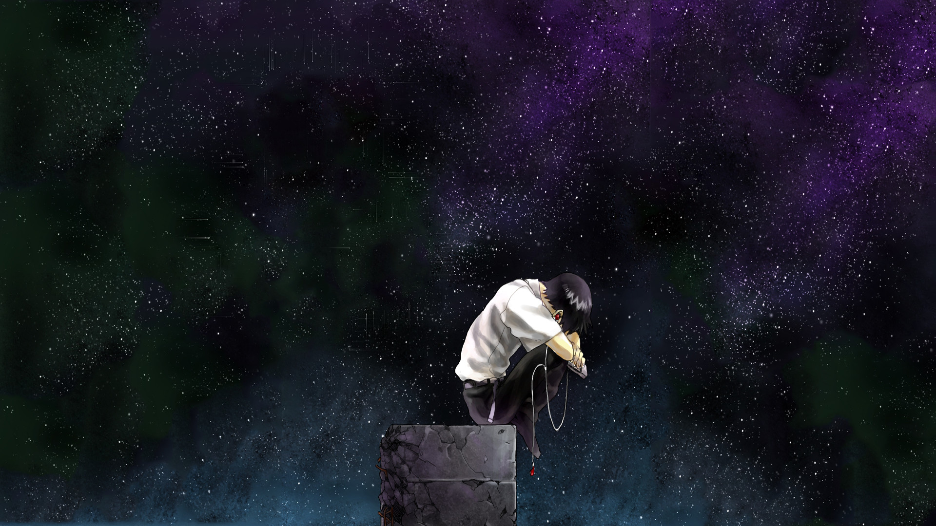 Shinji Ikari, Neon Genesis Evangelion, Cielo stellato, Solitudine, sfondo desktop 1080p