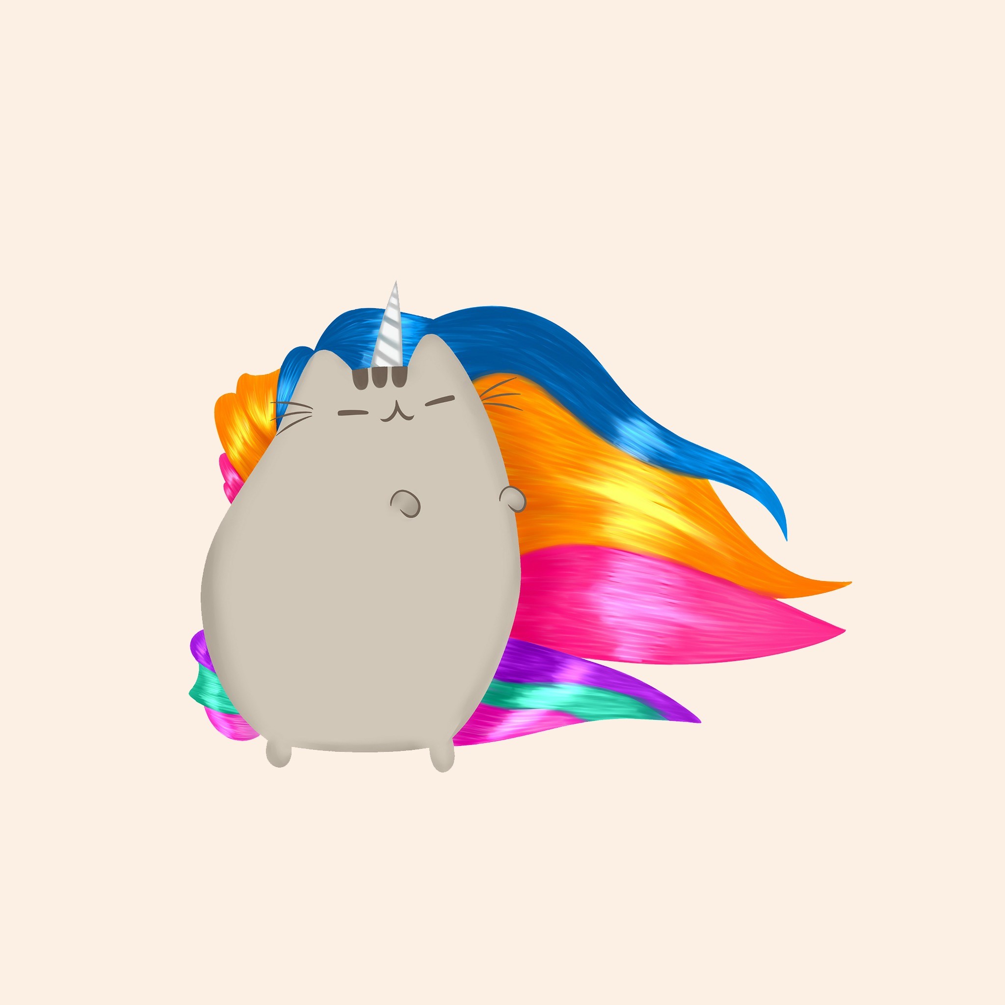 Pusheen, Pusheenicorn, Criniera arcobaleno, Full HD, schermata di blocco iPad
