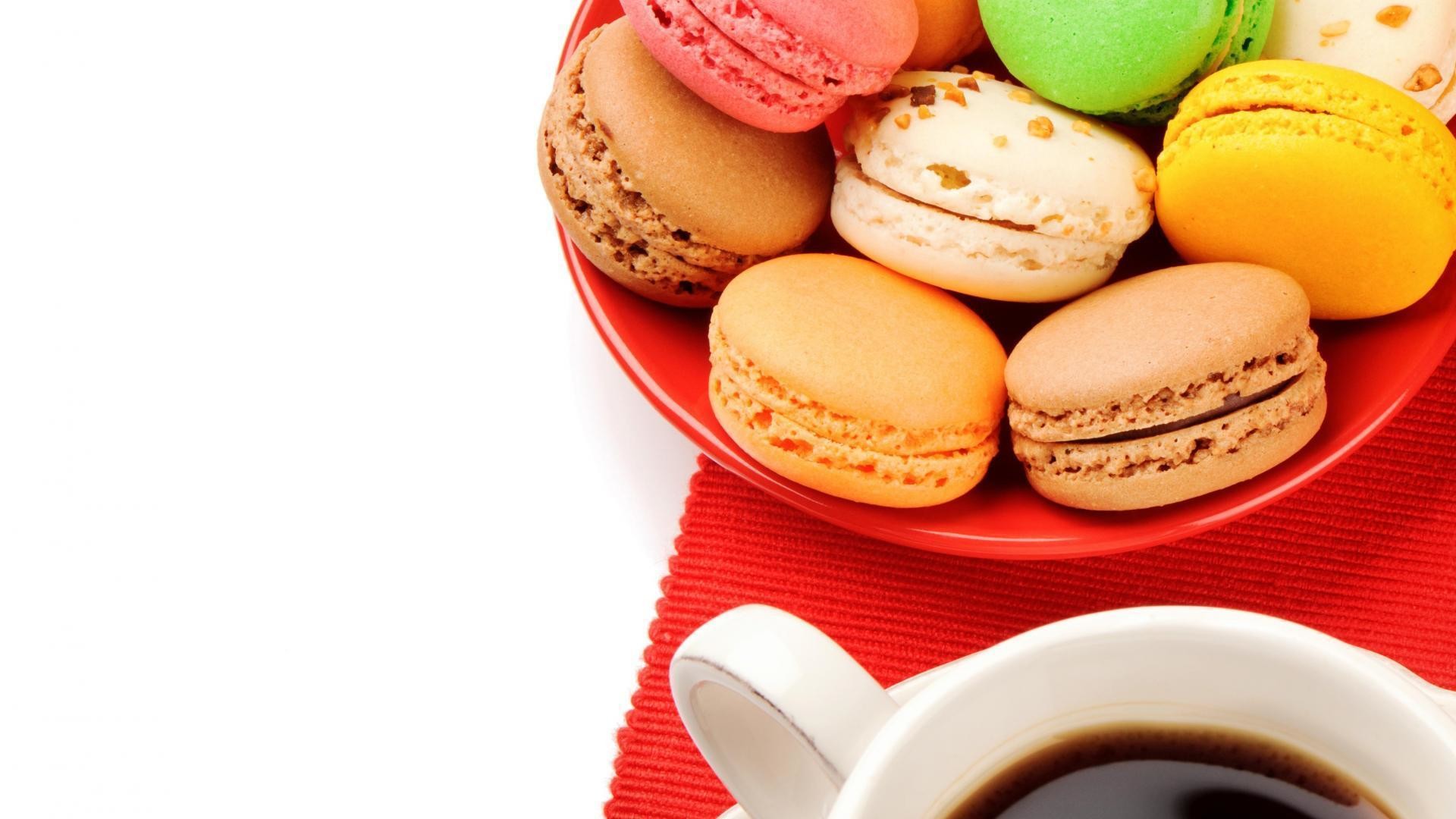 Macarons, Piatto rosso, Caffè, wallpaper iPhone