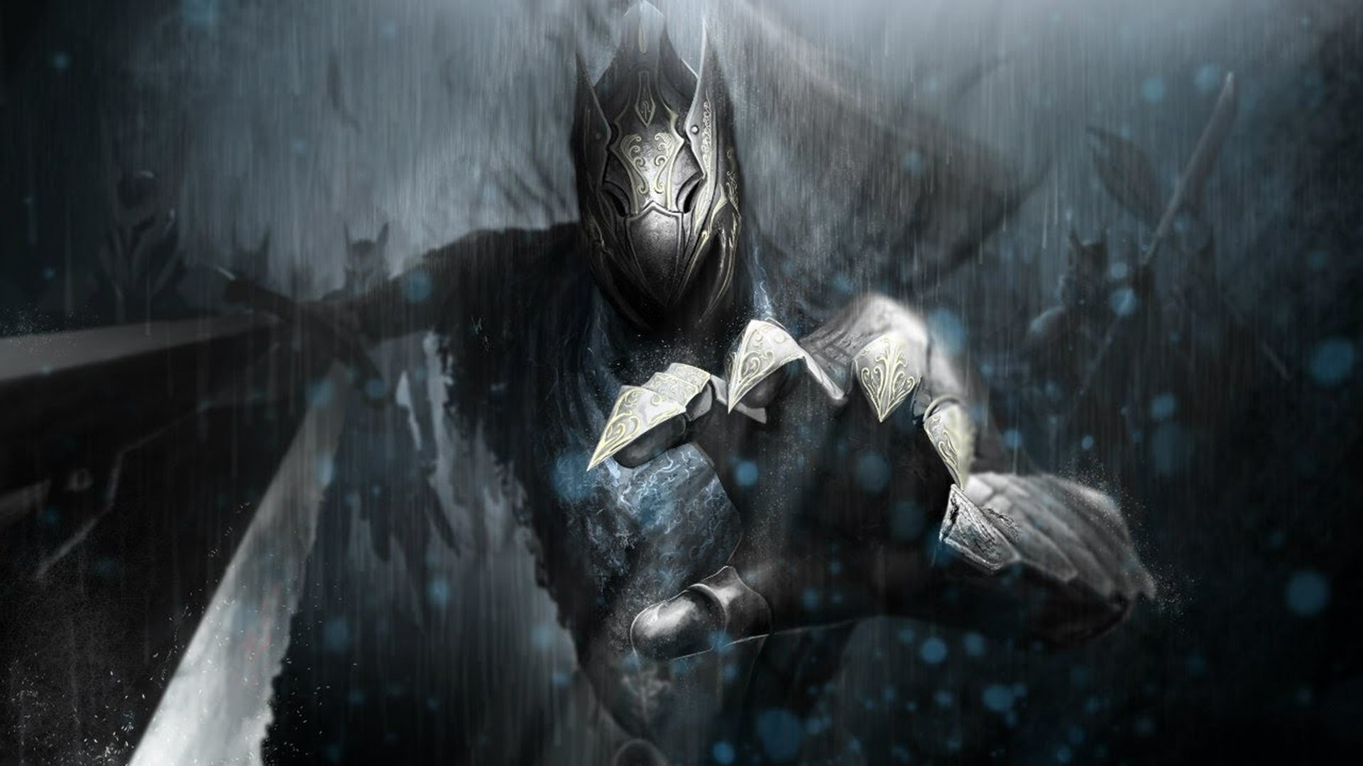 Artorias, Dark Souls, Pioggia, Arte digitale, 16:9 Full HD, sfondo widescreen