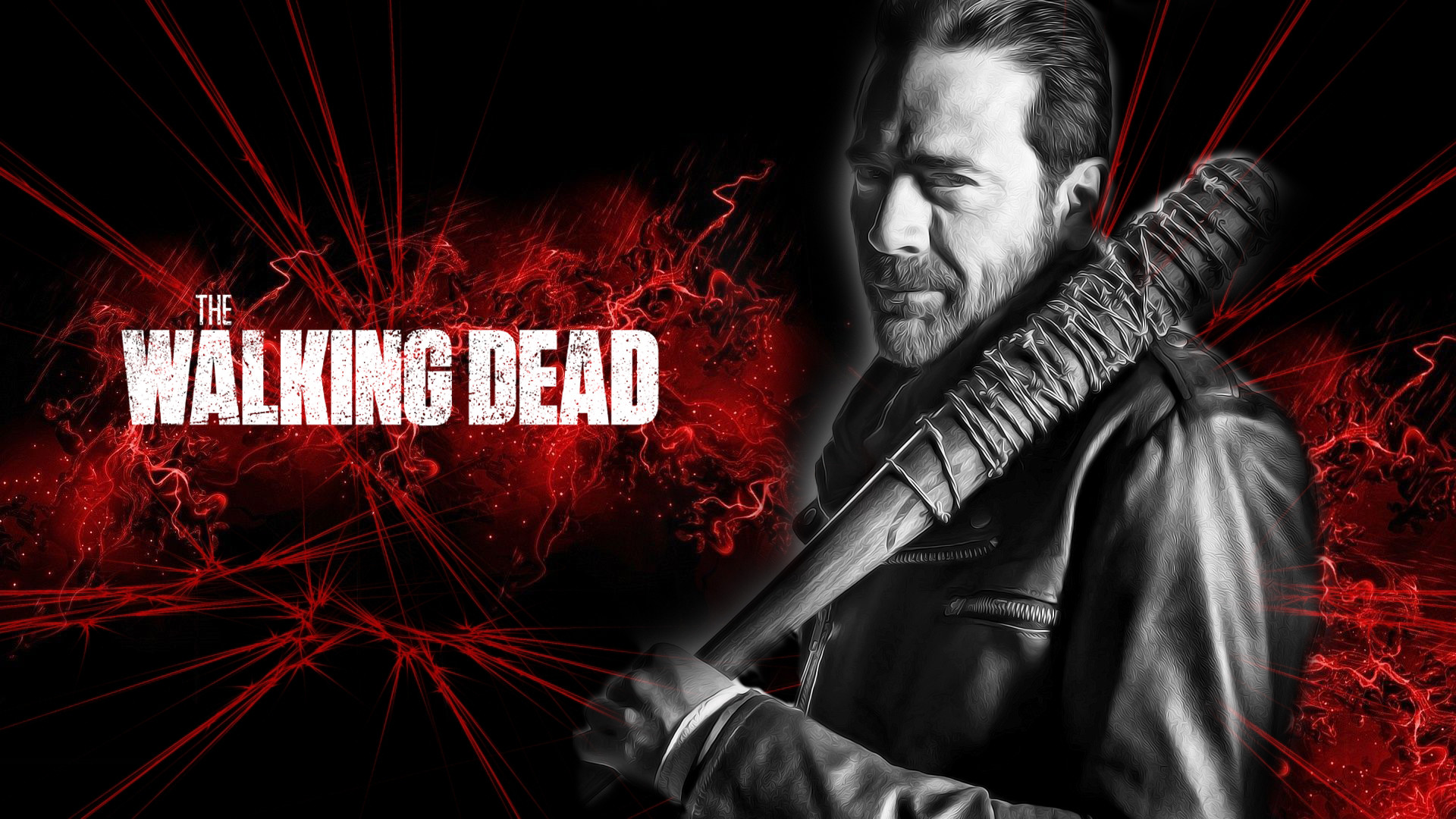 Negan, Jeffrey Dean Morgan, The Walking Dead, Lucille, Rosso e nero, sfondo 16:9 Full HD