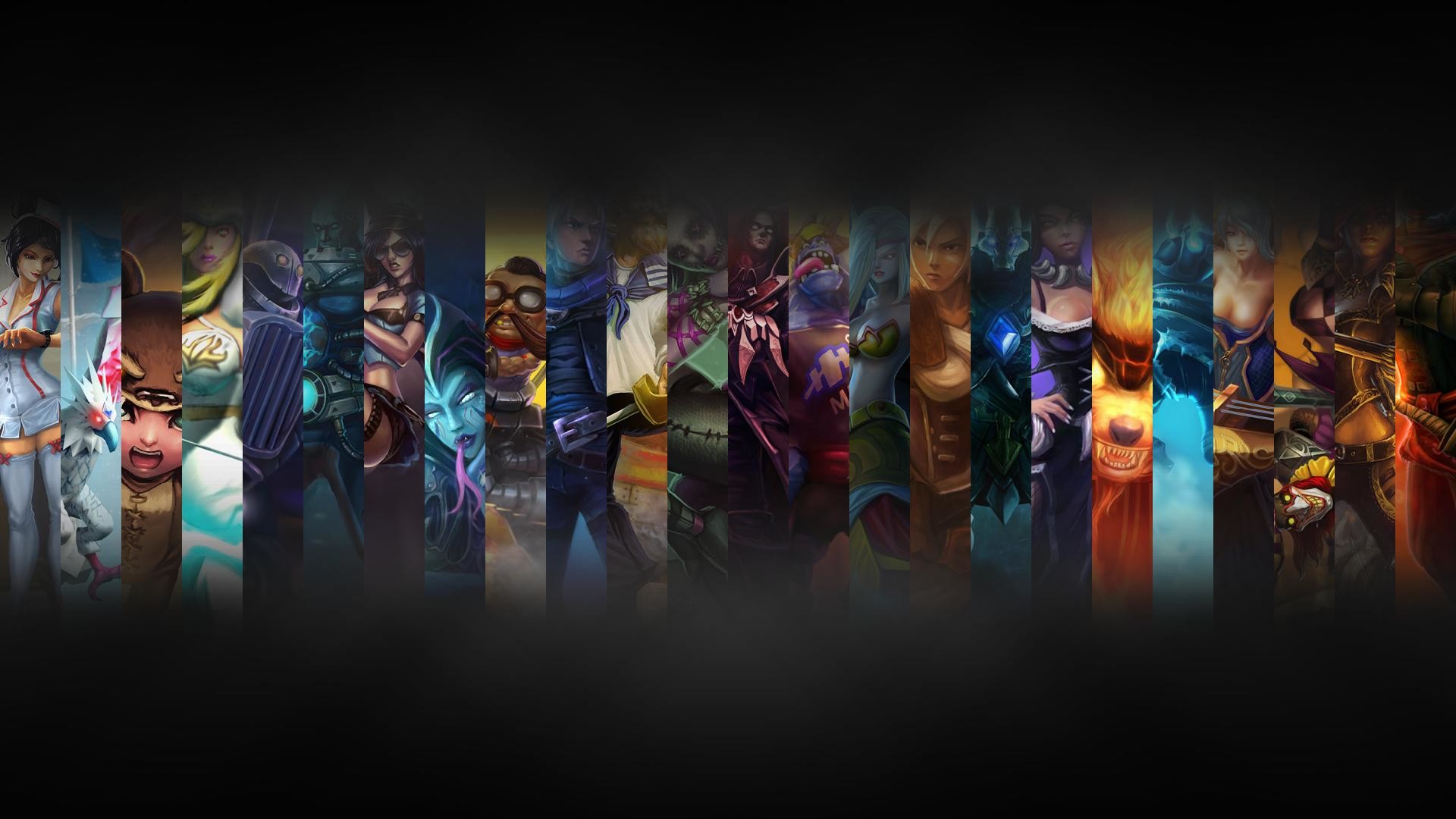 League of Legends, Campioni, Collage, Sfondo nero, Full HD, wallpaper desktop