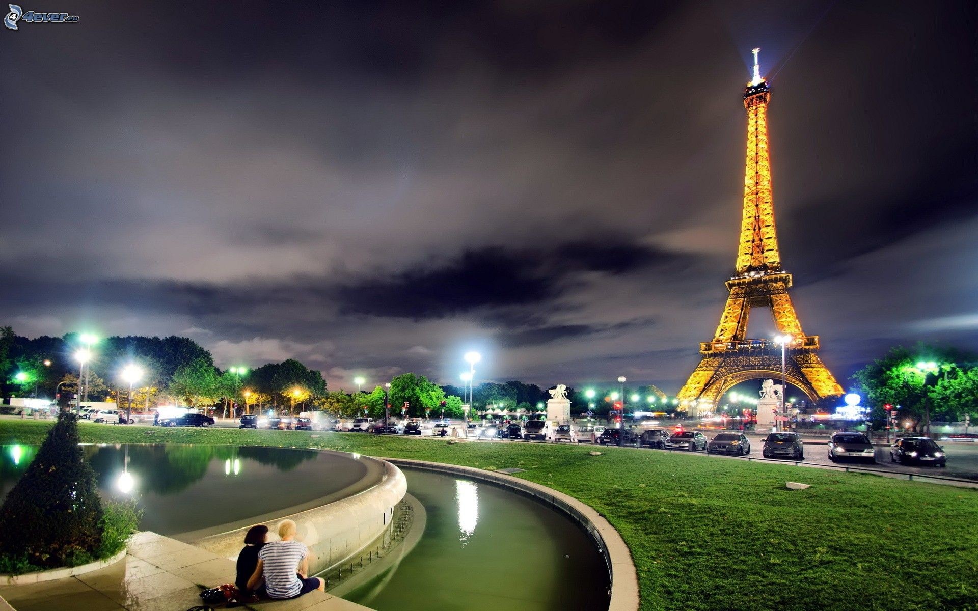 Torre Eiffel, Trocadéro, Parigi, Notte, Fontana, 1920x1200, sfondo MacBook Pro