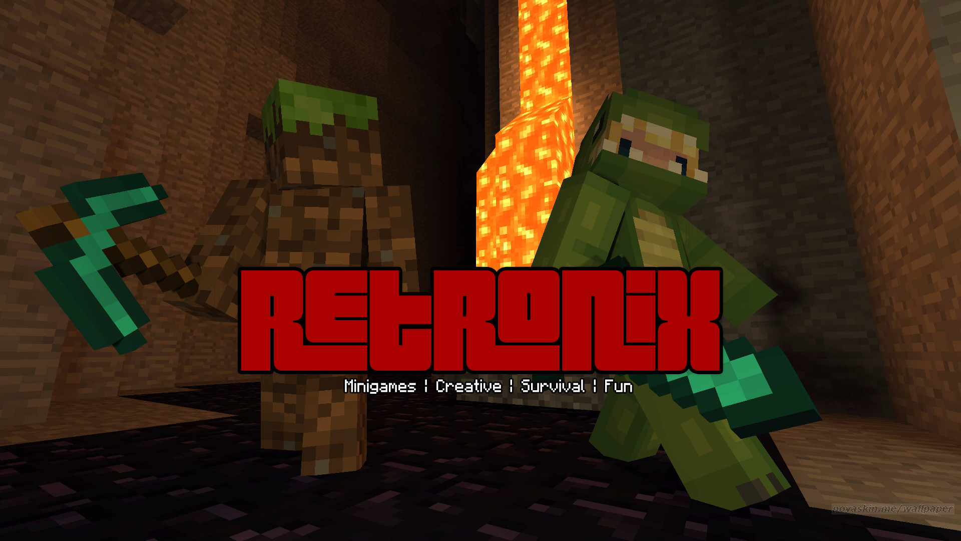 Minecraft, Novaskin, Retronix, Lava, Piccone, 16:9 Full HD, sfondo widescreen