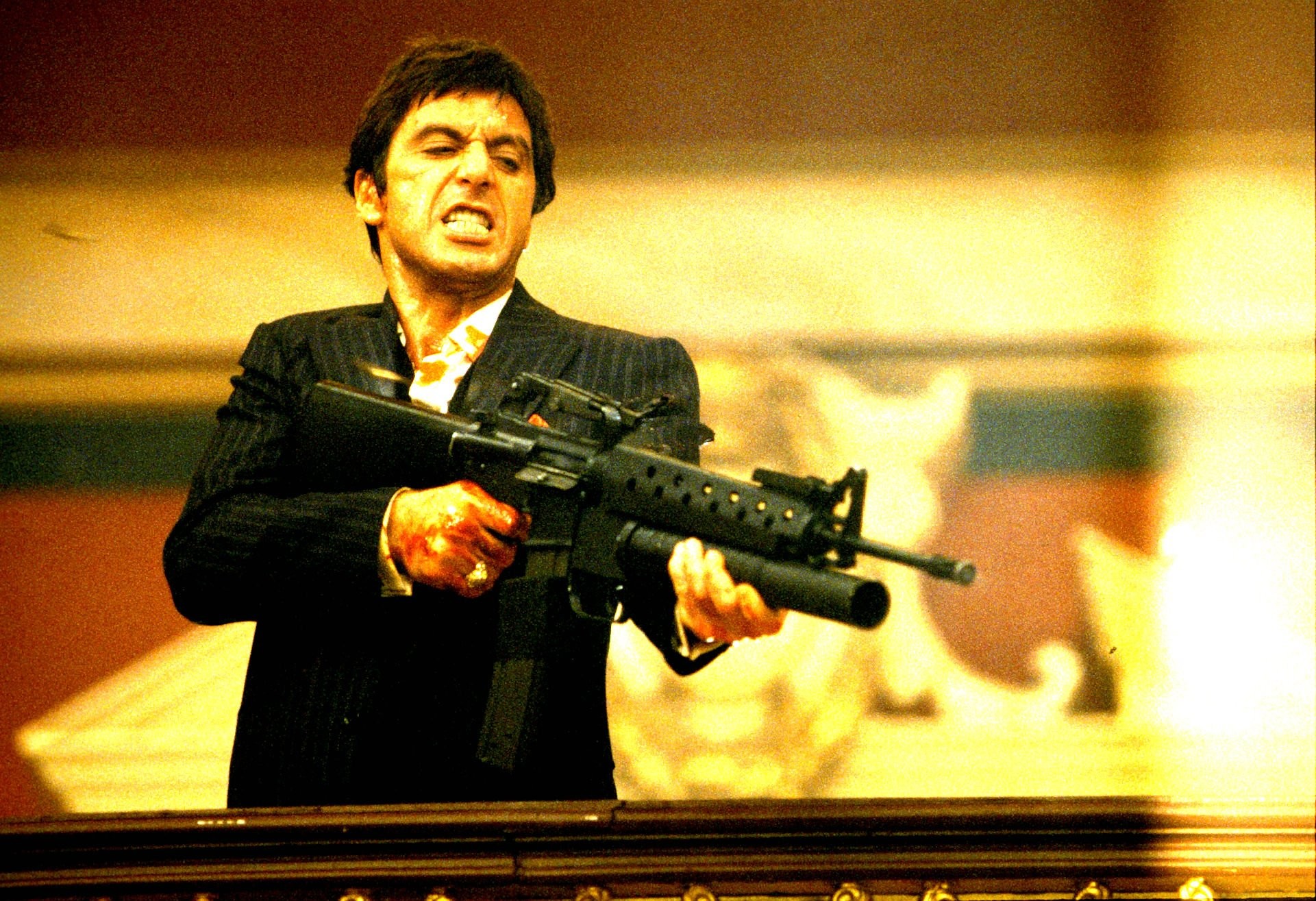 Tony Montana, Al Pacino, Scarface, Fucile, Say hello to my little friend, sfondo Full HD per portatile