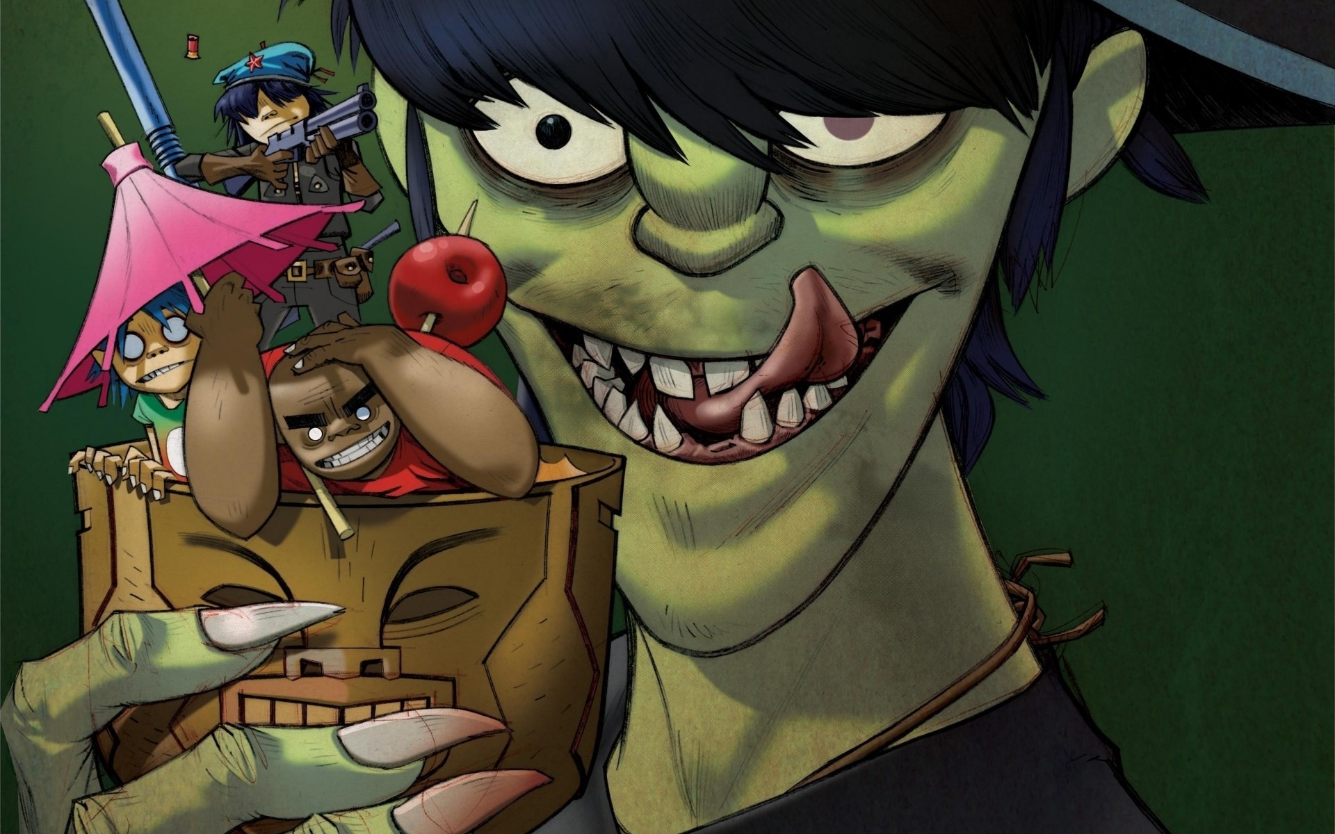 Gorillaz, Murdoc Niccals, Noodle, Fumetto, Verde, 1920x1200, immagine di sfondo