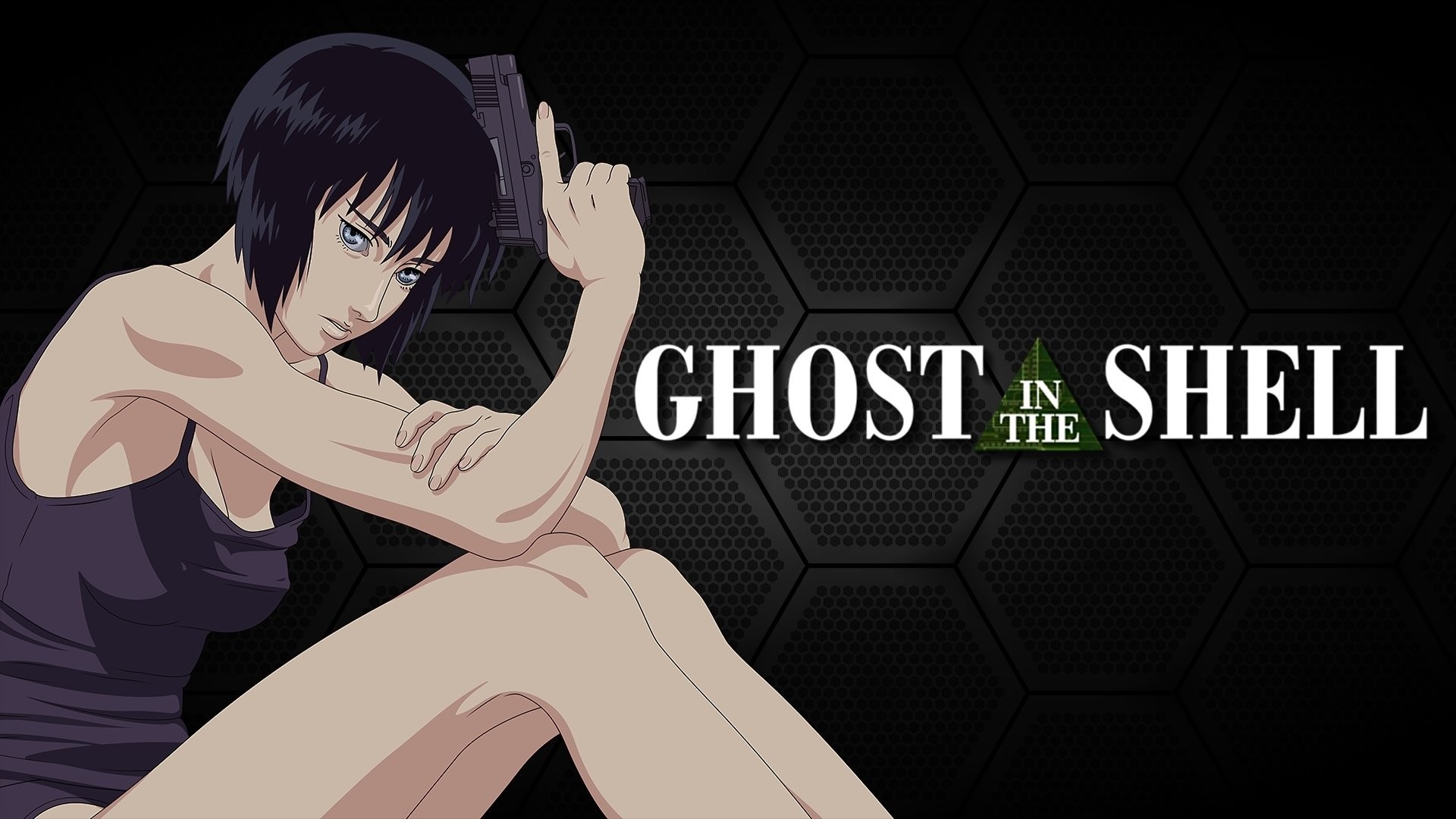 Motoko Kusanagi, Ghost in the Shell, Logo, Esagoni, Anime, 16:9 Full HD, sfondo widescreen