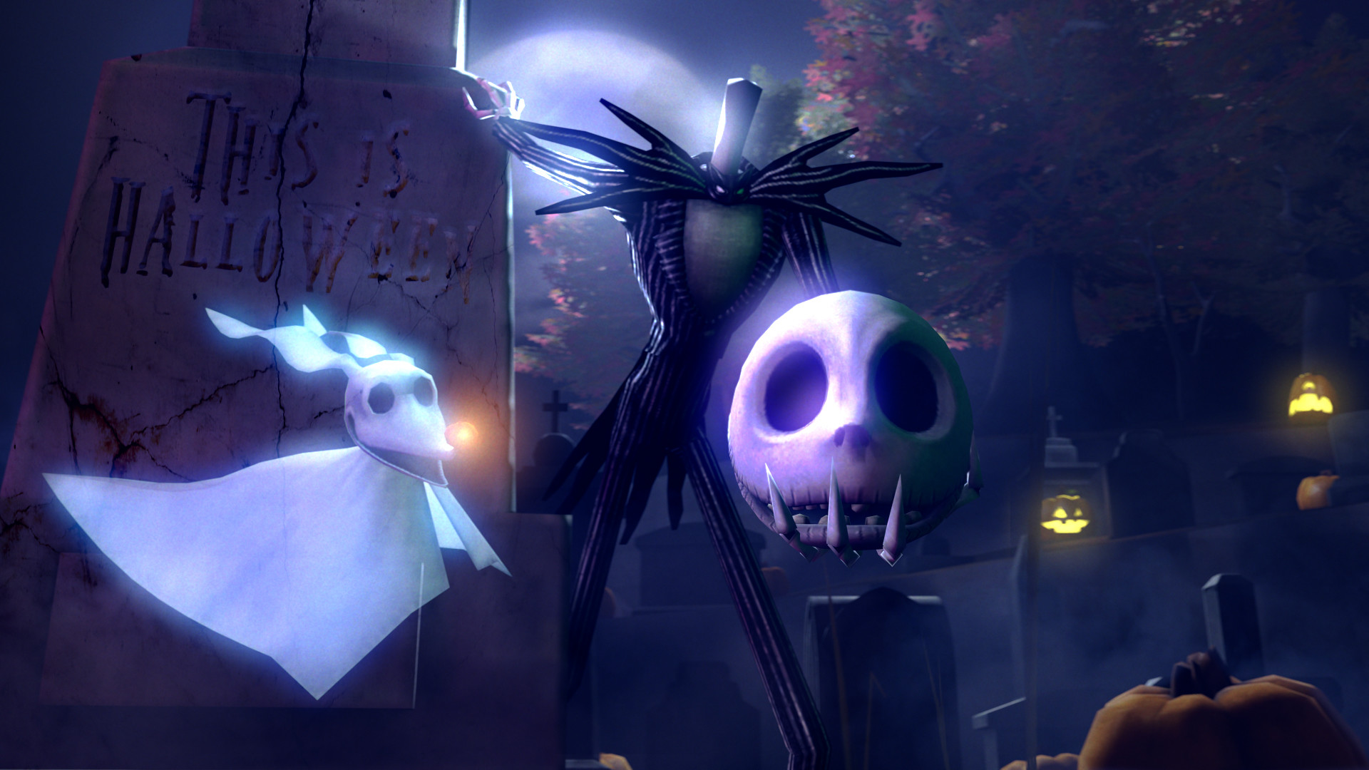 Jack Skellington, Zero, Nightmare Before Christmas, Notte, Fantasma, sfondo desktop 1920x1080