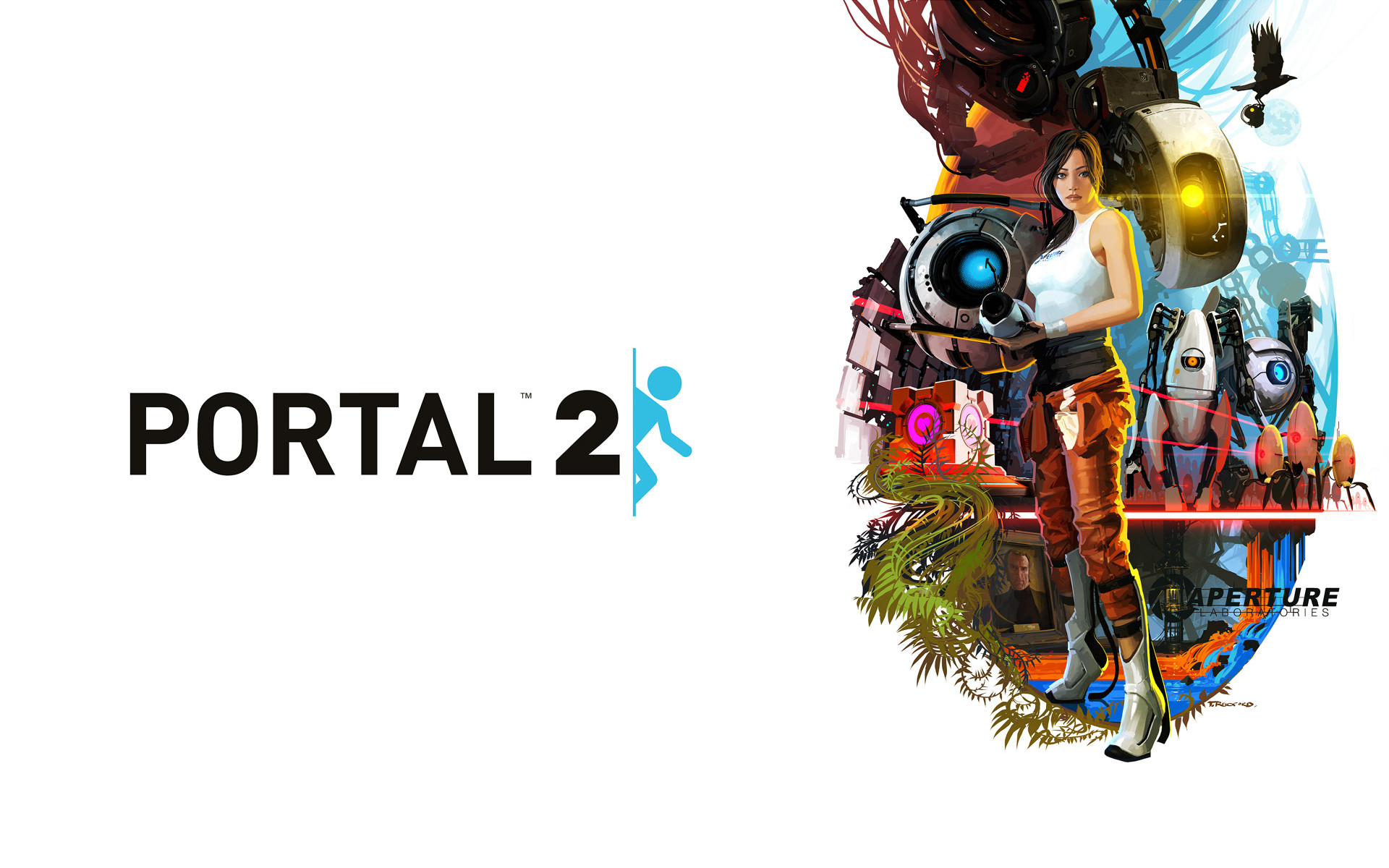 Portal 2, Chell, Wheatley, Aperture Science, Sfondo bianco, 16:10 Full HD, wallpaper widescreen