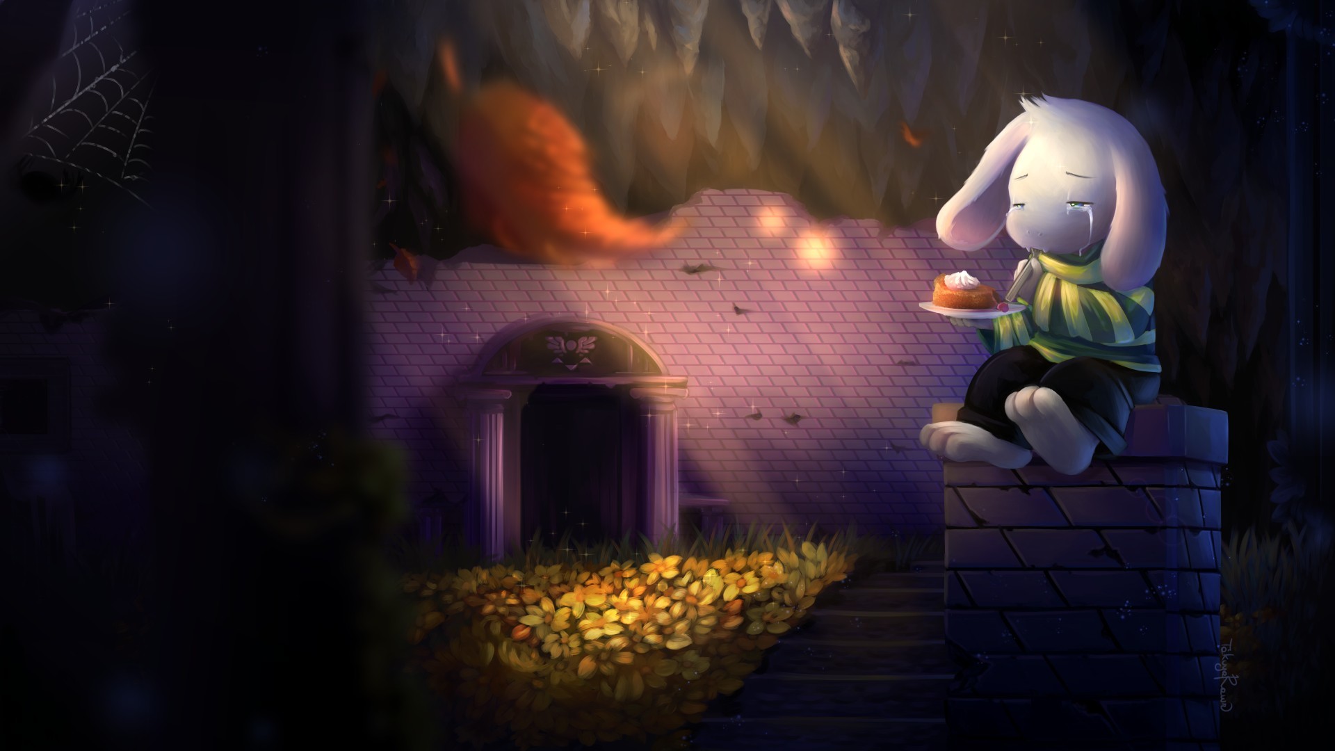 Asriel Dreemurr, Undertale, Rovine, Fiori dorati, Full HD, sfondo per PC e portatile