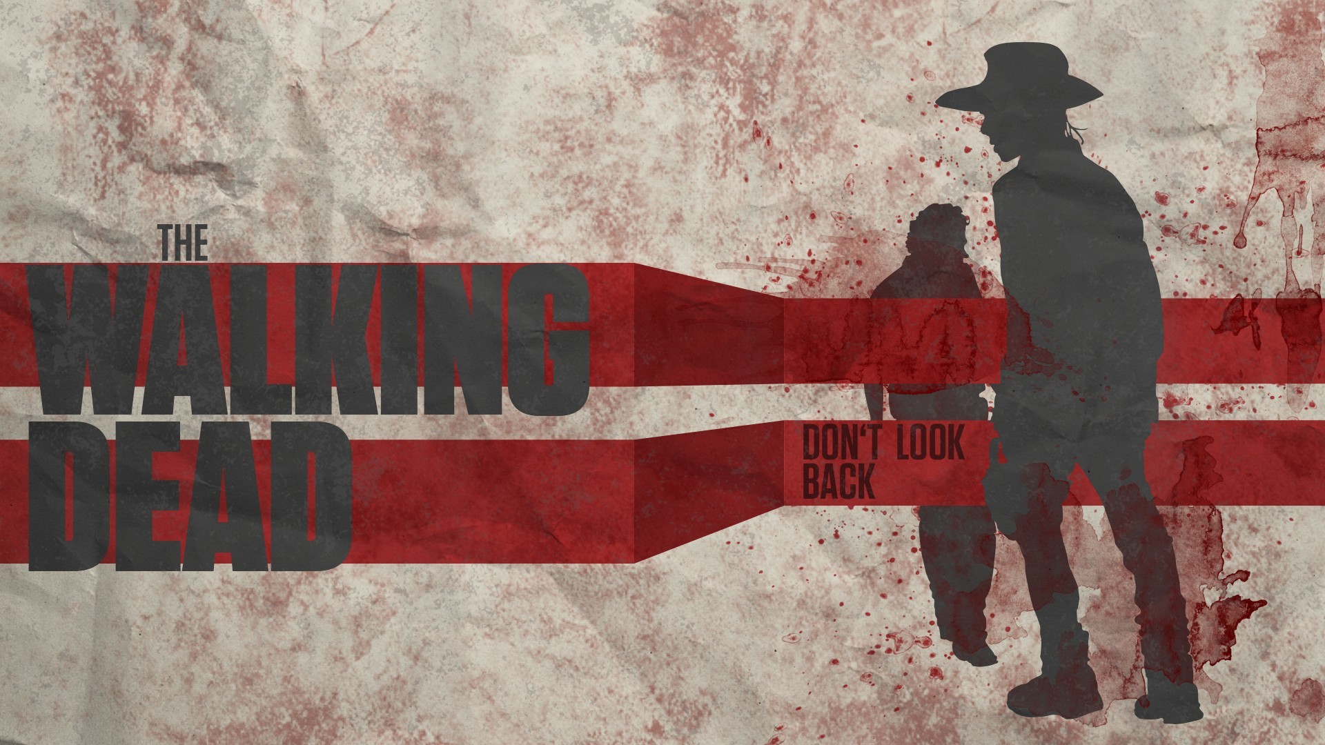 The Walking Dead, Rick Grimes, Carl Grimes, Silhouette, Don't look back, Schizzi di sangue, sfondo desktop