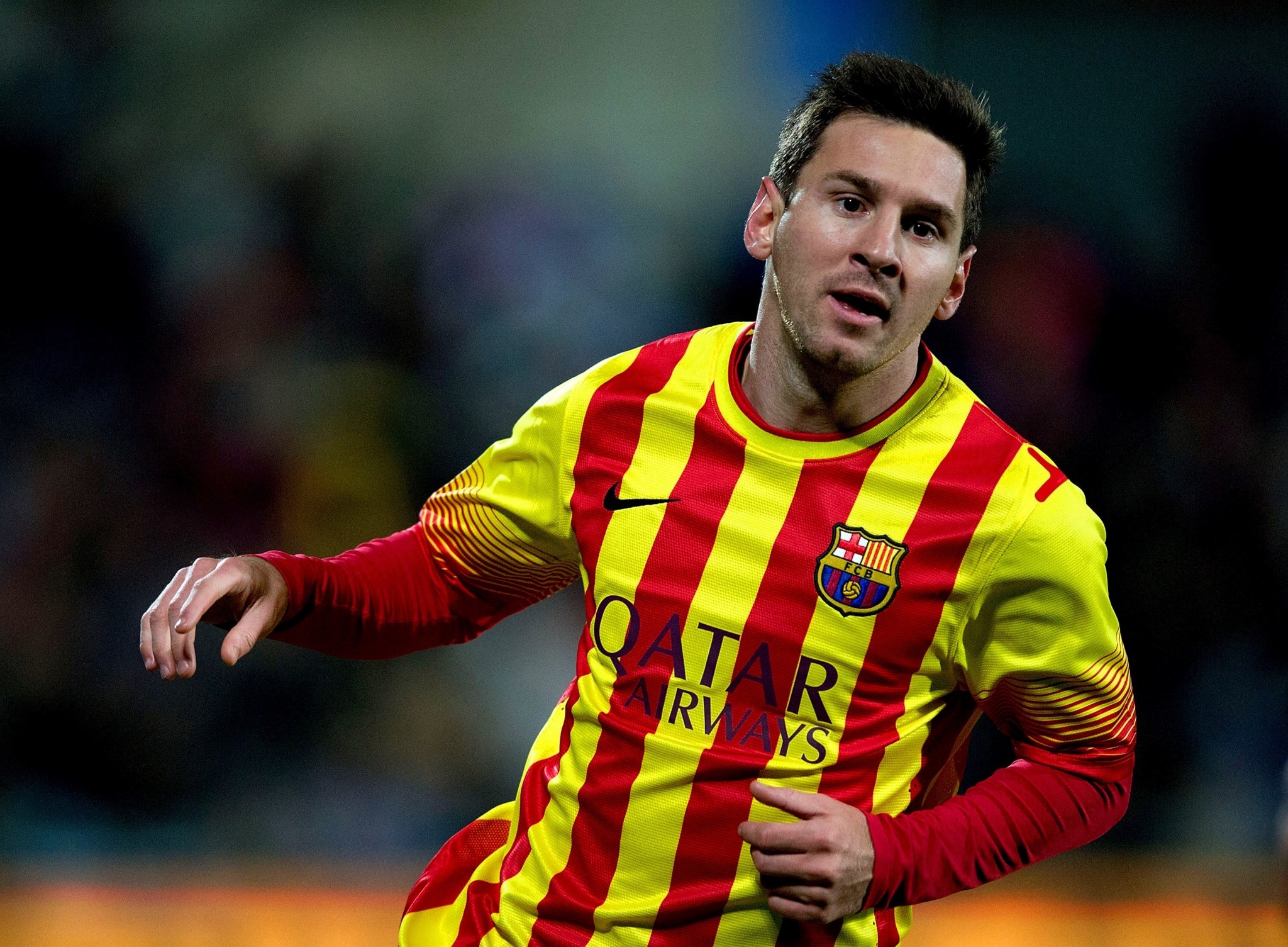 Lionel Messi, FC Barcelona, Maglia da trasferta, Senyera, Full HD, sfondo per portatile