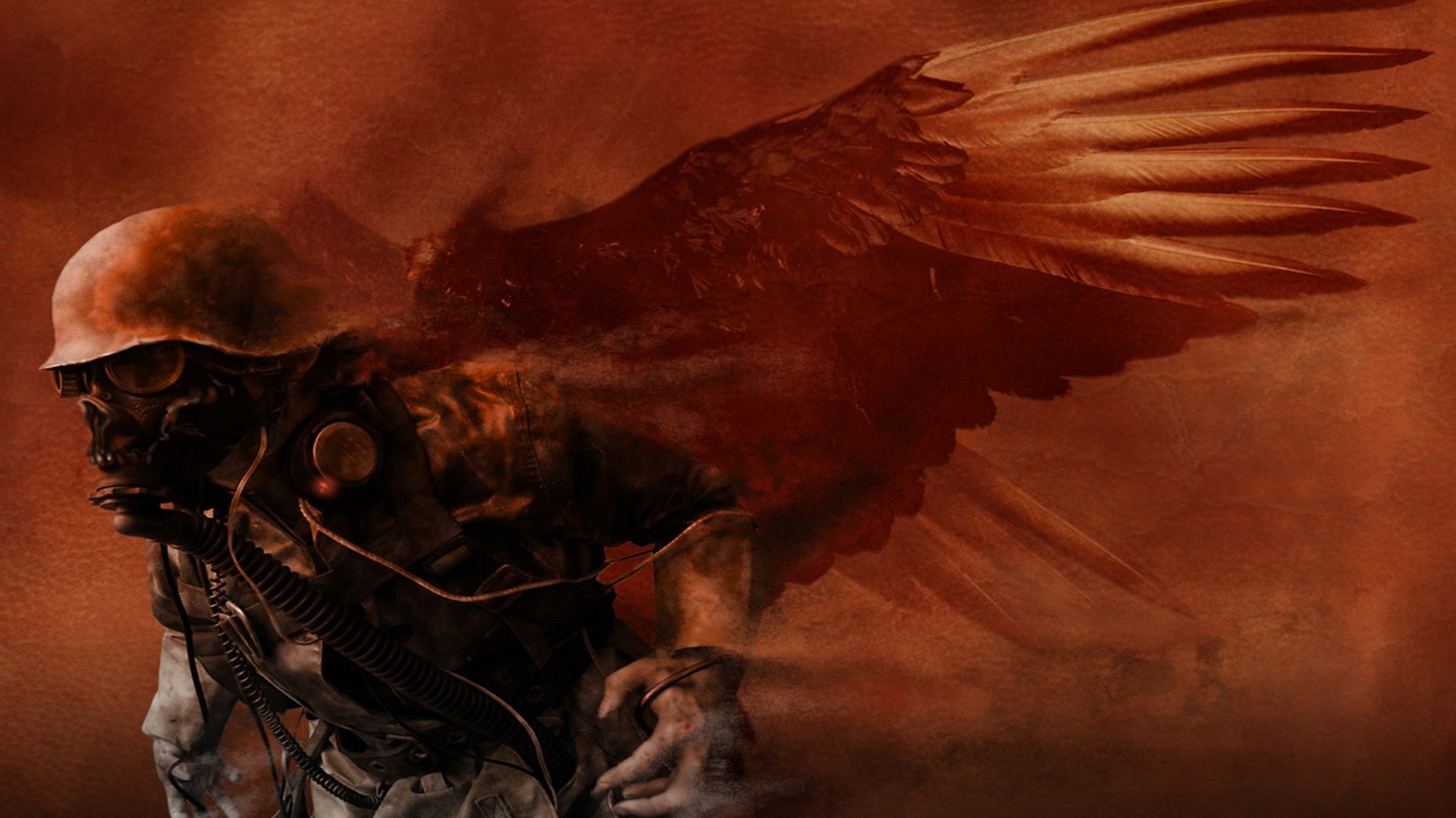 Soldato, Teschio, Ali, Arte dark, 16:9 Full HD, sfondo widescreen