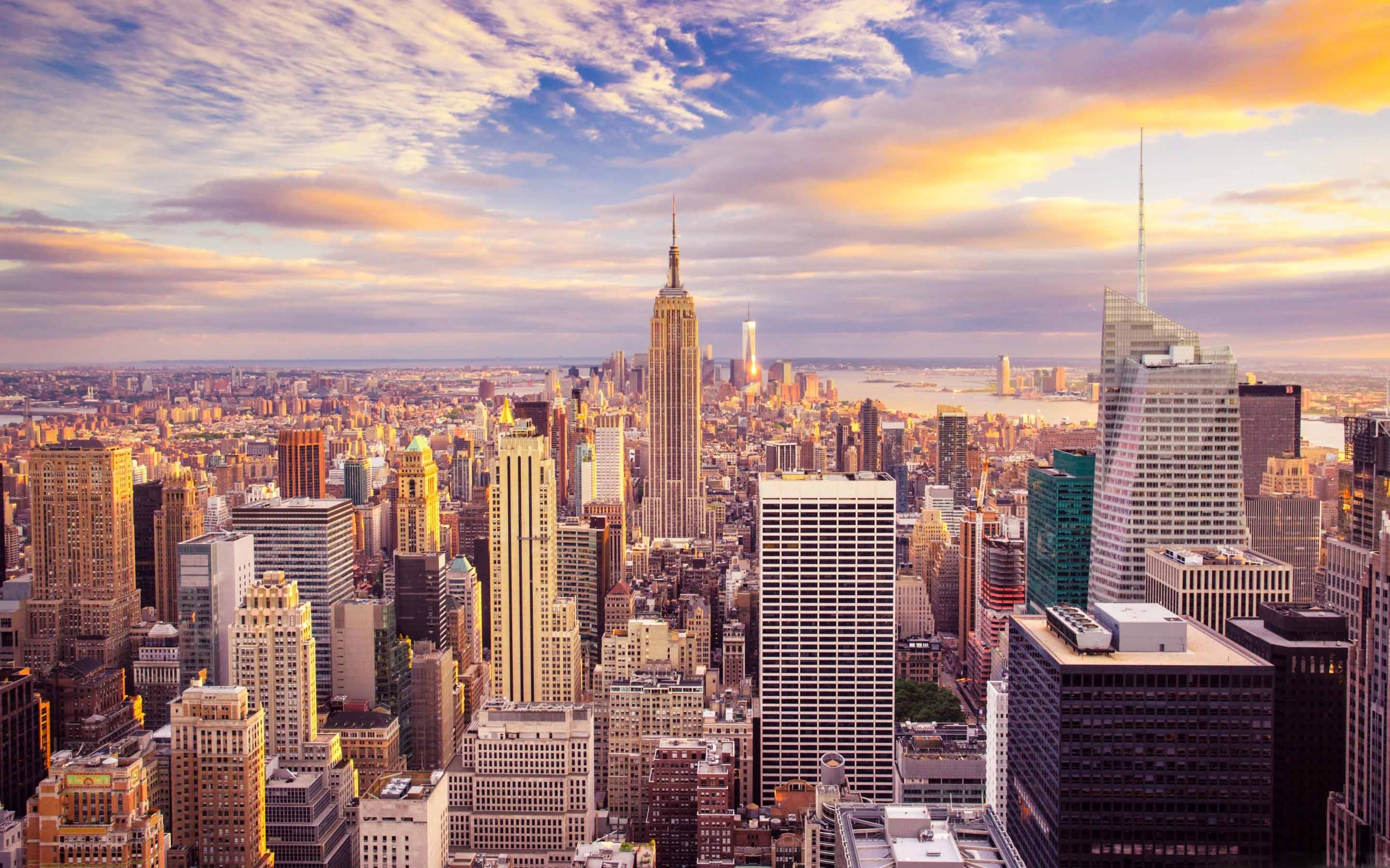 New York, Empire State Building, Manhattan, Skyline, Tramonto, 2K, sfondo Mac